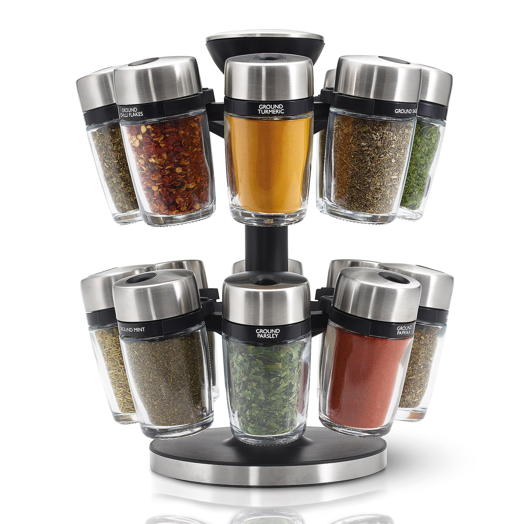 Cole & Mason H121808 Cambridge 16 Glass Spice Carousel, Rotating Spice Rack/Spice Oragniser/Spice Storage, Stainless Ste