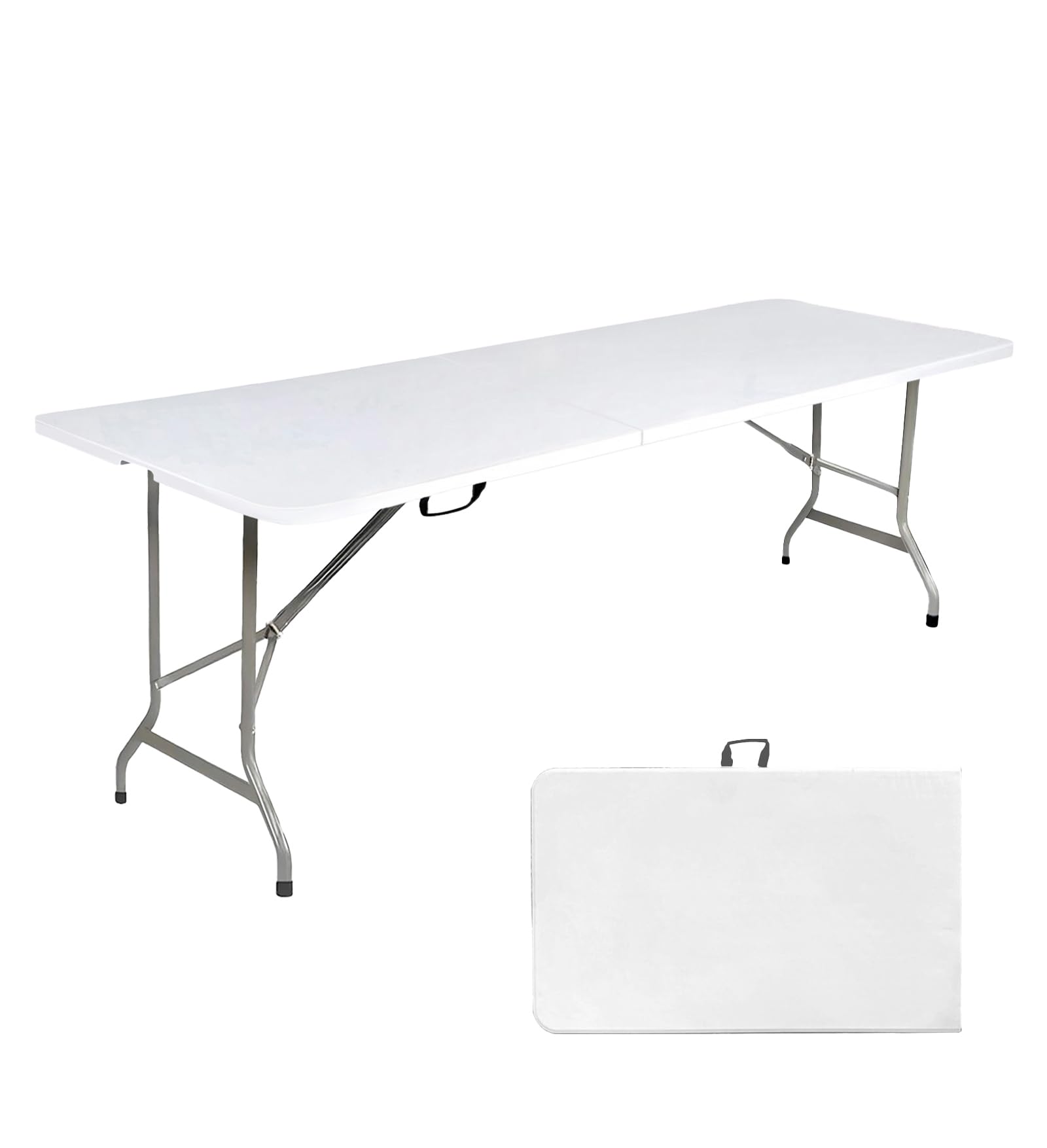 8 Foot Folding Table 8ft Foldable Portable Plastic Picnic Tables with Handle, Fold in Half Heavy Dut