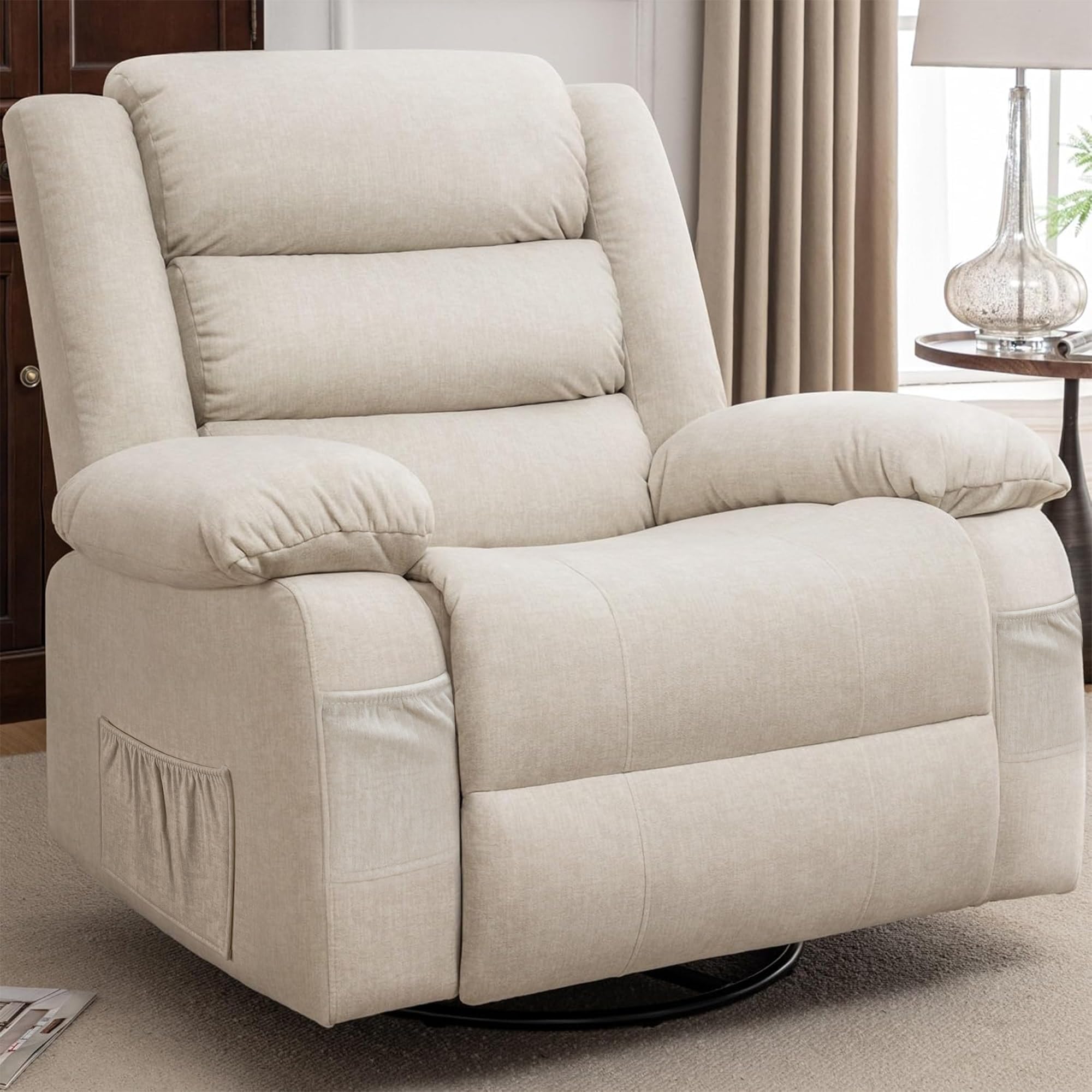Korser Oversized Recliner Chair, Extra Wide Rocking Chair with Massage and Heat, 360° Swivel Rocker 