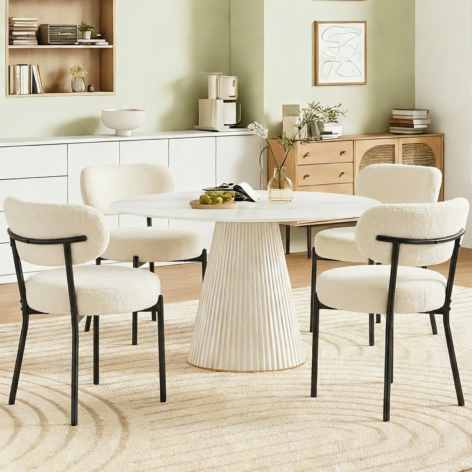 DUMOS Dining Chairs Set of 4, Mid Century Modern Chair Round Upholstered Curved Backrest, Kitchen Vanity Living Room Cha