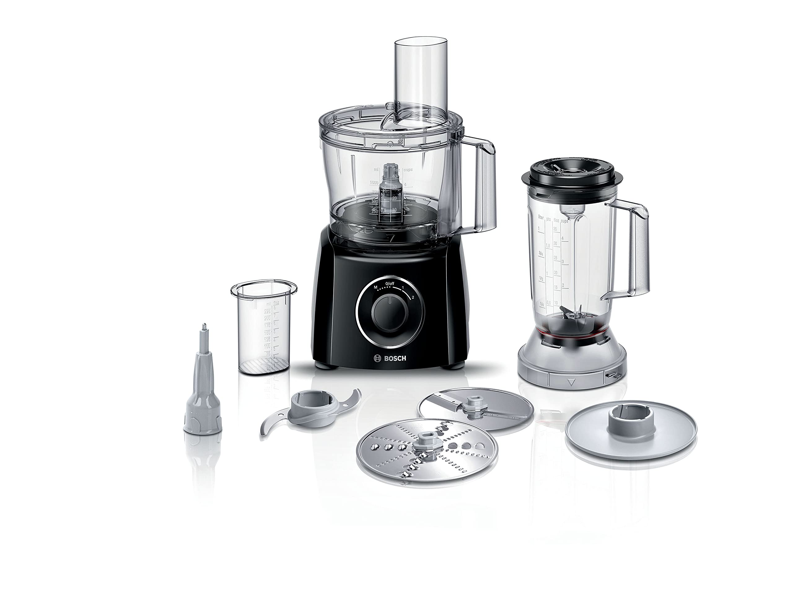 Bosch MultiTalent 3 MCM3201BGB 800W 2.3L Food Processor with 2 speeds, 1 litre blender and/Slicing/Grating/Beating attac