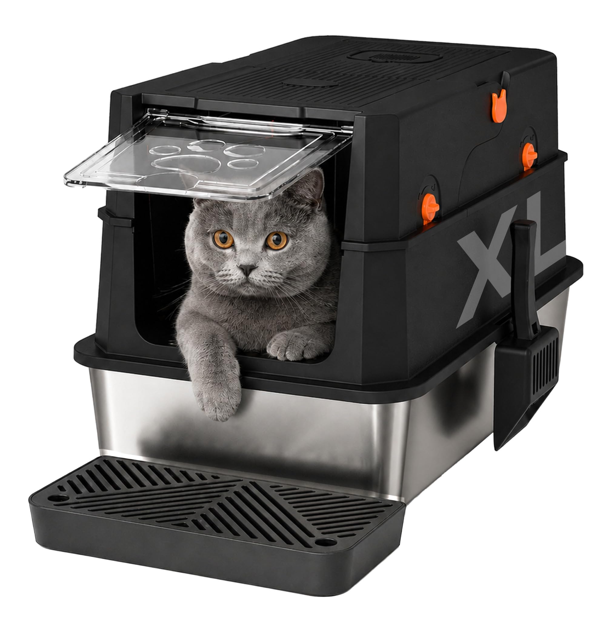 Gimars 3 in 1 High Sided Anti-Leakage Stainless Steel Cat Litter Box with Lid, Extra Large Enclosed 