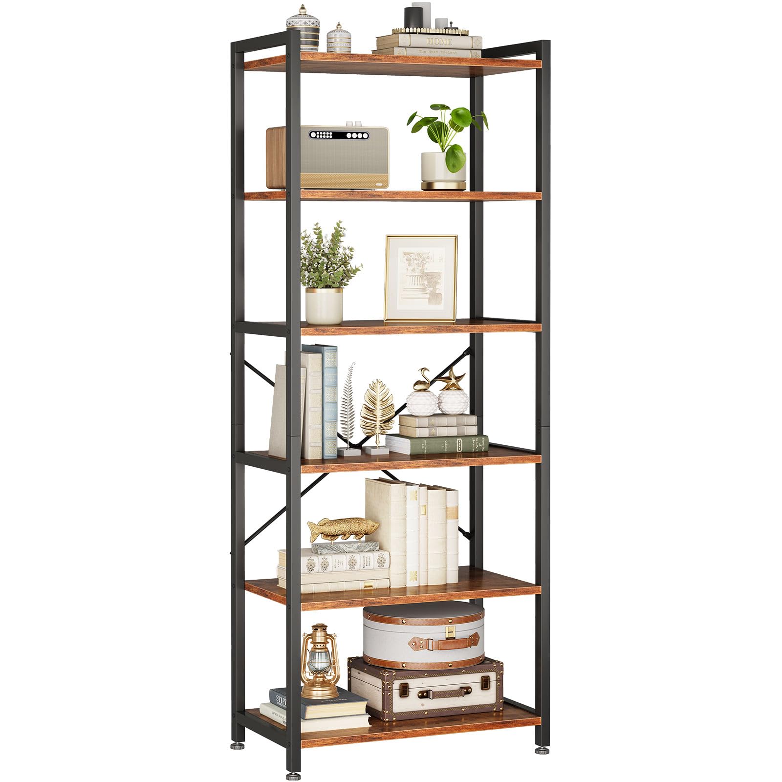 Coleshome Book Shelf, Tall Bookshelf, Wood Bookcase Shelves for Bedroom, Industrial Display Shelf fo