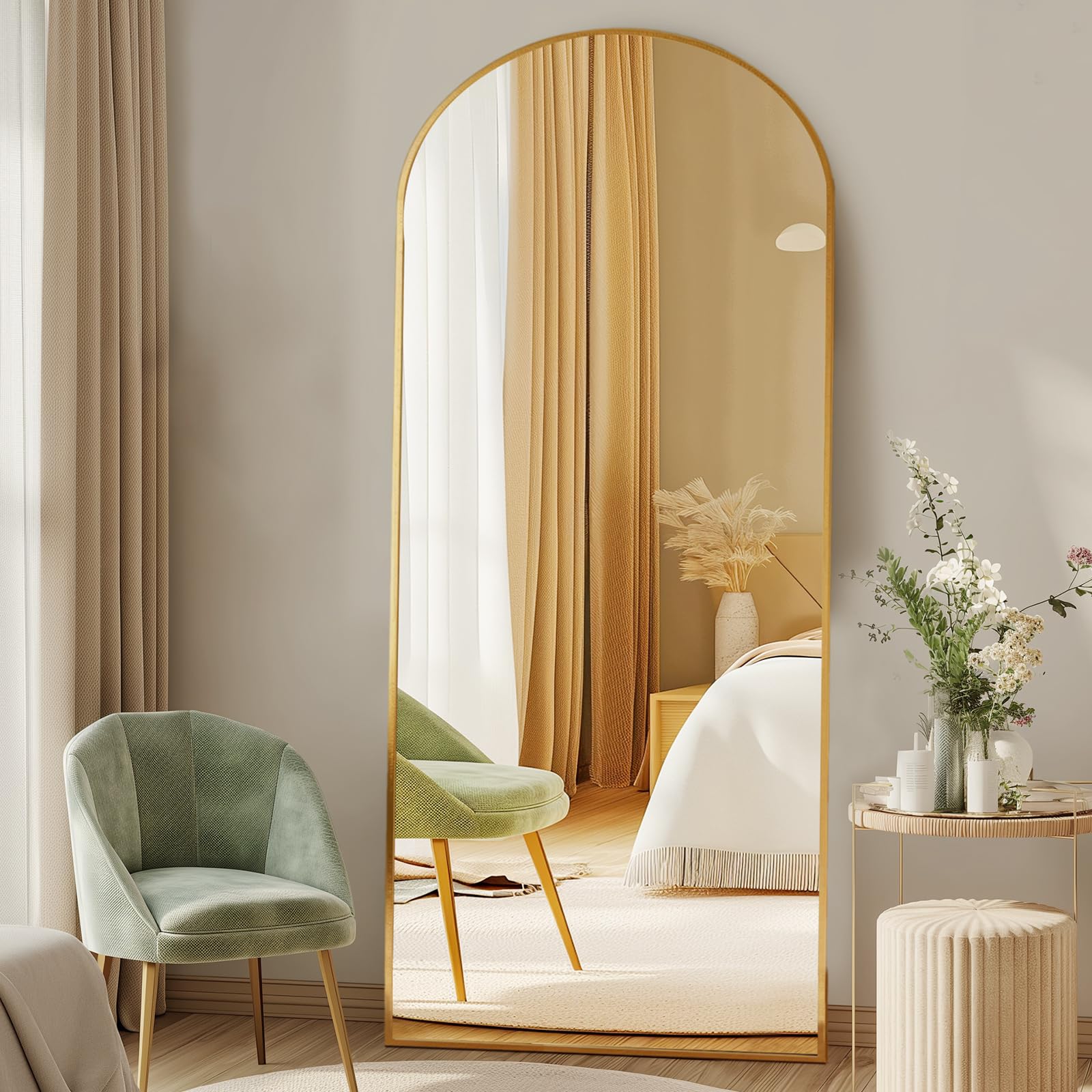 DUMOS 64"x21" Arched Full Length Floor Mirror, Full Body Mirror with Stand, Shatterproof Tempered Gl