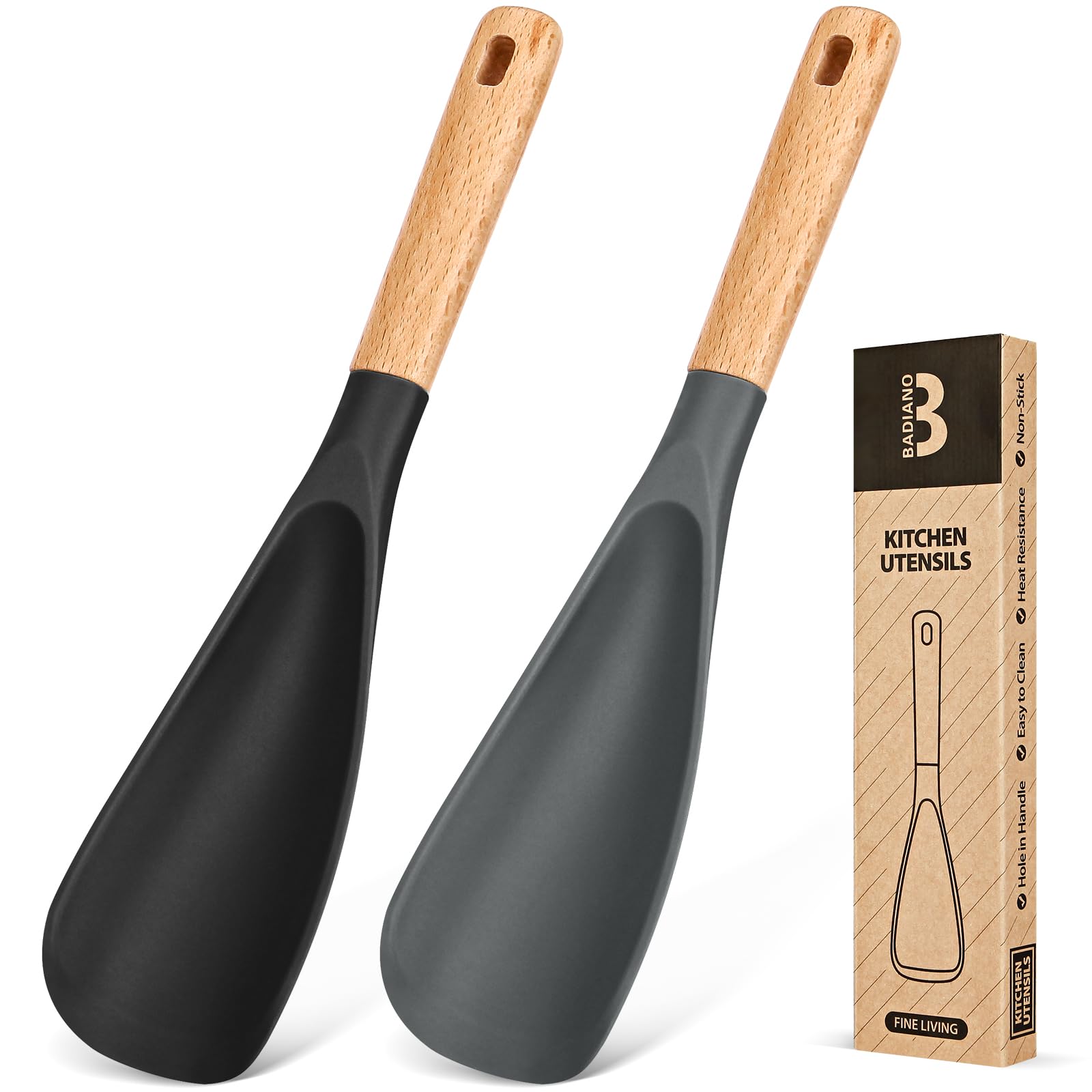 Cooking Spoon for Nonstick Cookwares, Great for Cooking and Serving Sturdy BPA-Free Matte Silicone, Wood Handle Spoon fo