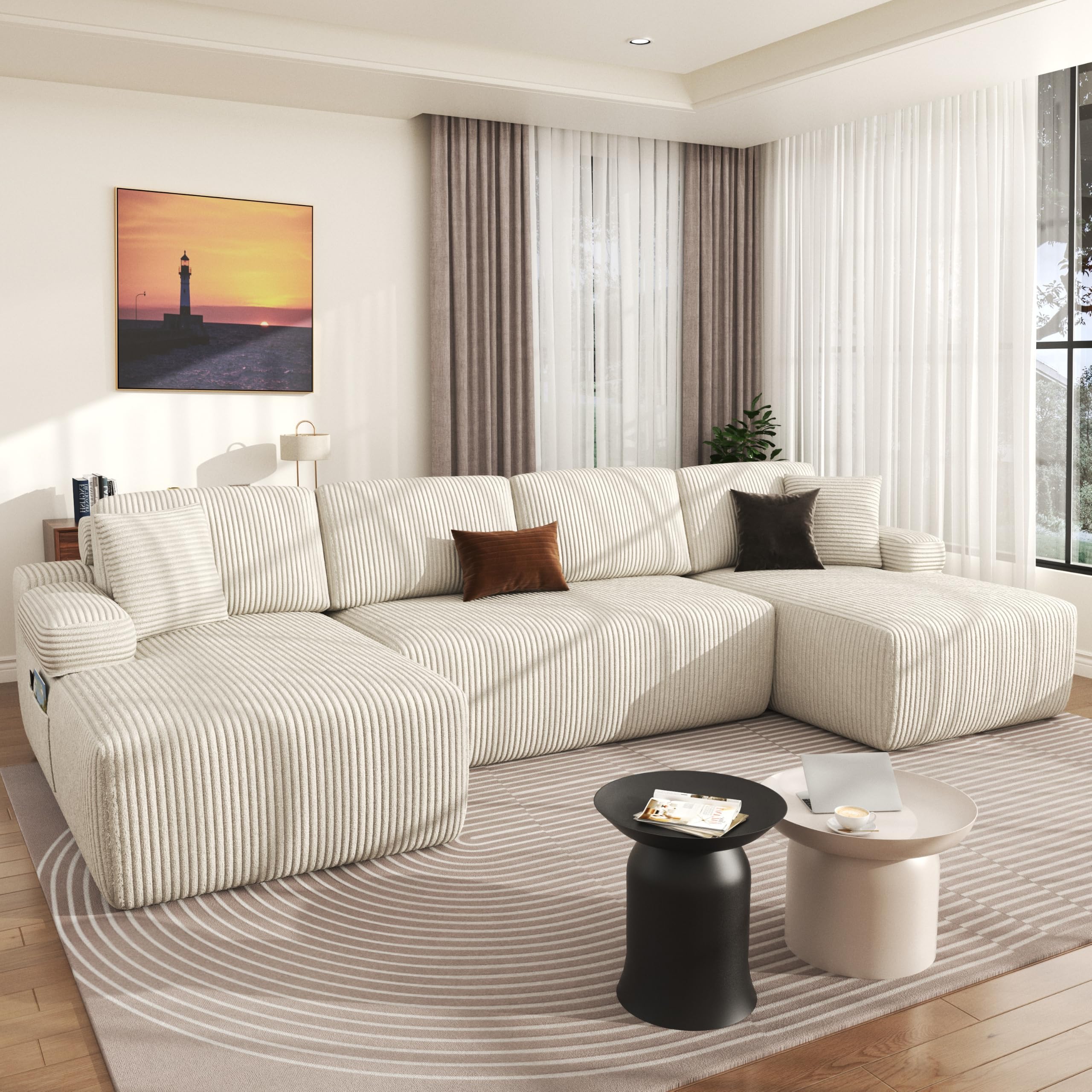 DURASPACE 320cm U Shaped Sofa with Chaise, Modular Boneless Comfort Sectional Sofa Couch, Modern Cor