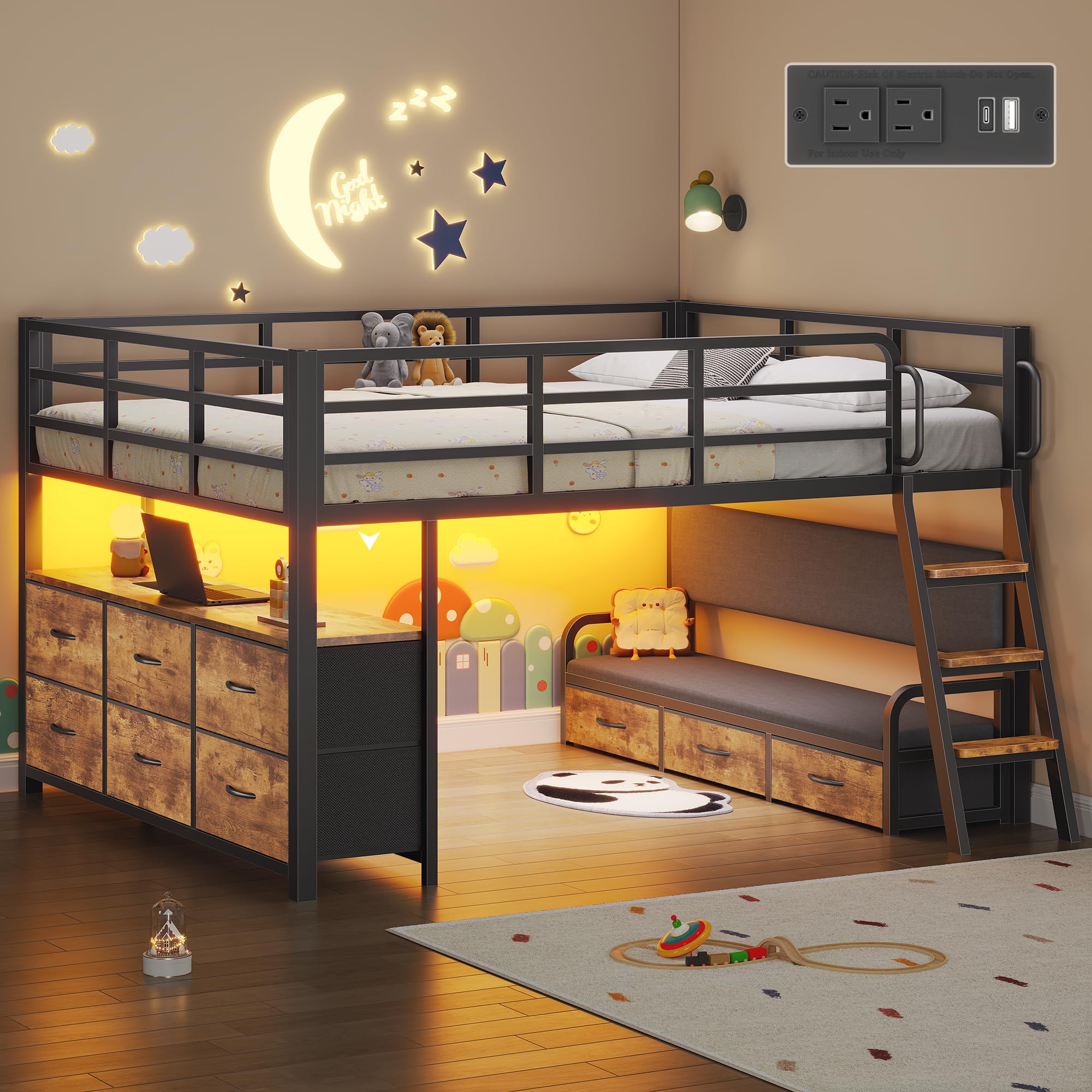 Dnxao Low Loft Bed Twin with Desk,9 Storage Drawers,Twin Bed Frames for Kids with 15.8