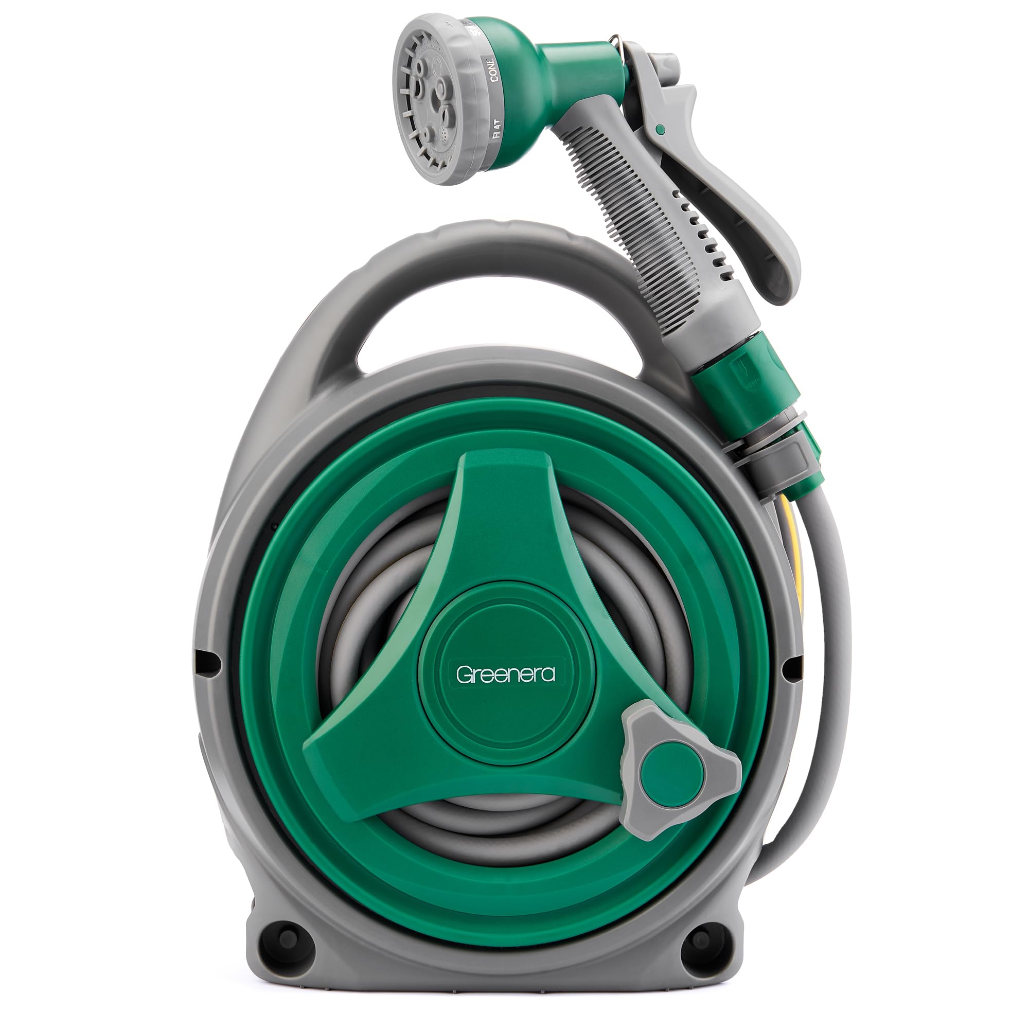 Garden Hose Reel 14M, 12m Water Pipe +2m Leader Hose, Hose Pipe Reel with 8 Adjustable Spray Gun Nozzles, Manual Retract