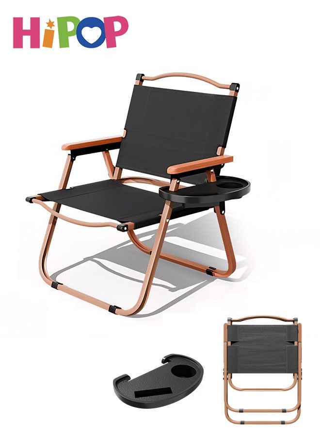 HIPOP Folding Chair for Travels and Camping, Portable Wooden Beach Chair with Side Table, Folding Outdoor Picnic Beech W