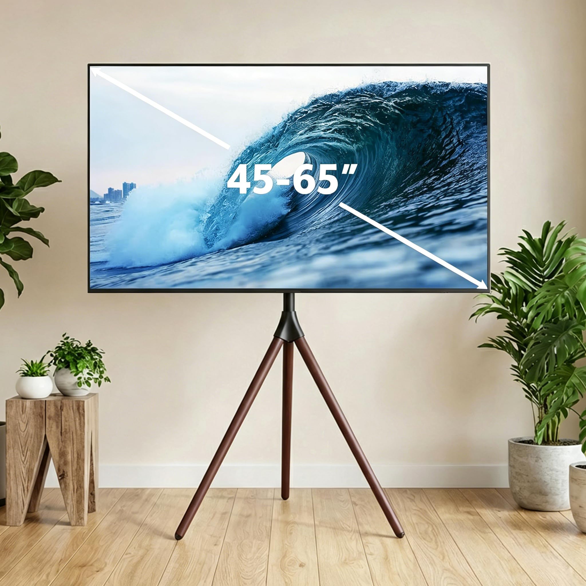 حامل تلفزيون محمول بارتفاع قابل للتعديل ودوران 100°، حامل تلفزيون ثلاثي القوائم لشاشة LCD/LED/مسطحة مقاس من 45 إلى 65 بو