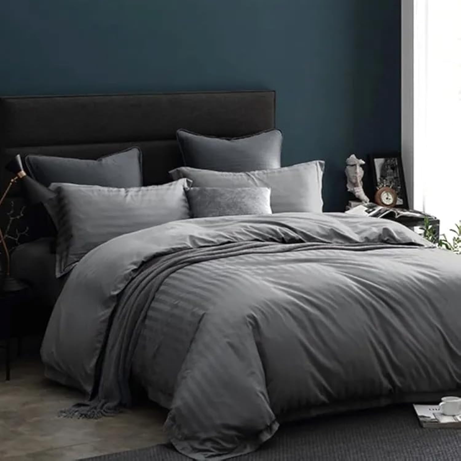طقم ملاءات سرير مقاس كينج من 6 قطع مع غطاء لحاف مقاس 220 × 240 من المايكروفايبر يتضمن ملاءة مثبتة وغ