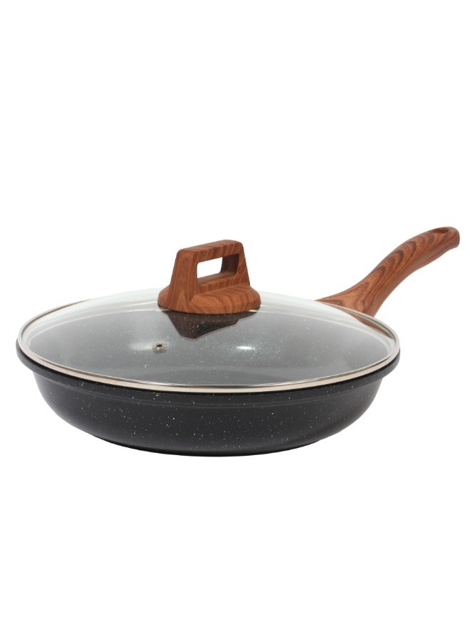 ESLITE LIFE Frypan Set 24cm with Glass Lid Aluminum | Non-stick Ceramic coating | Scratch Resistant & Durable | Soft tou