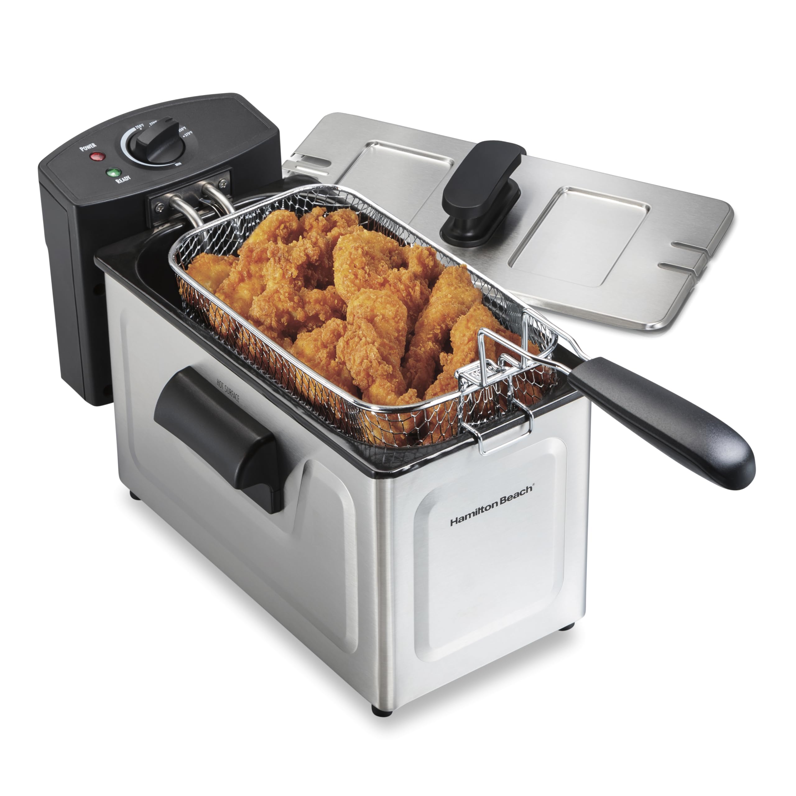 Hamilton Beach 35032 Professional Style Electric Deep Fryer, Frying Basket with Hooks, 1500 Watts, 3 Liters, Stainless S