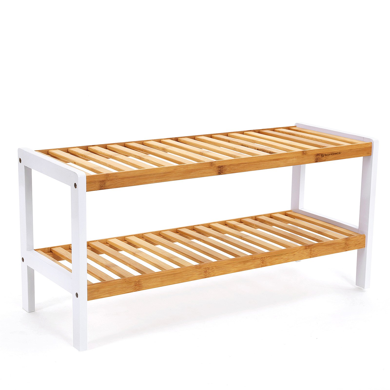 SONGMICS Natural Bamboo 2-Tier Shoe Rack, Shelf for Shoes Plants Books, for Living Room Hallway Bedroom Bathroom, 70 x 2