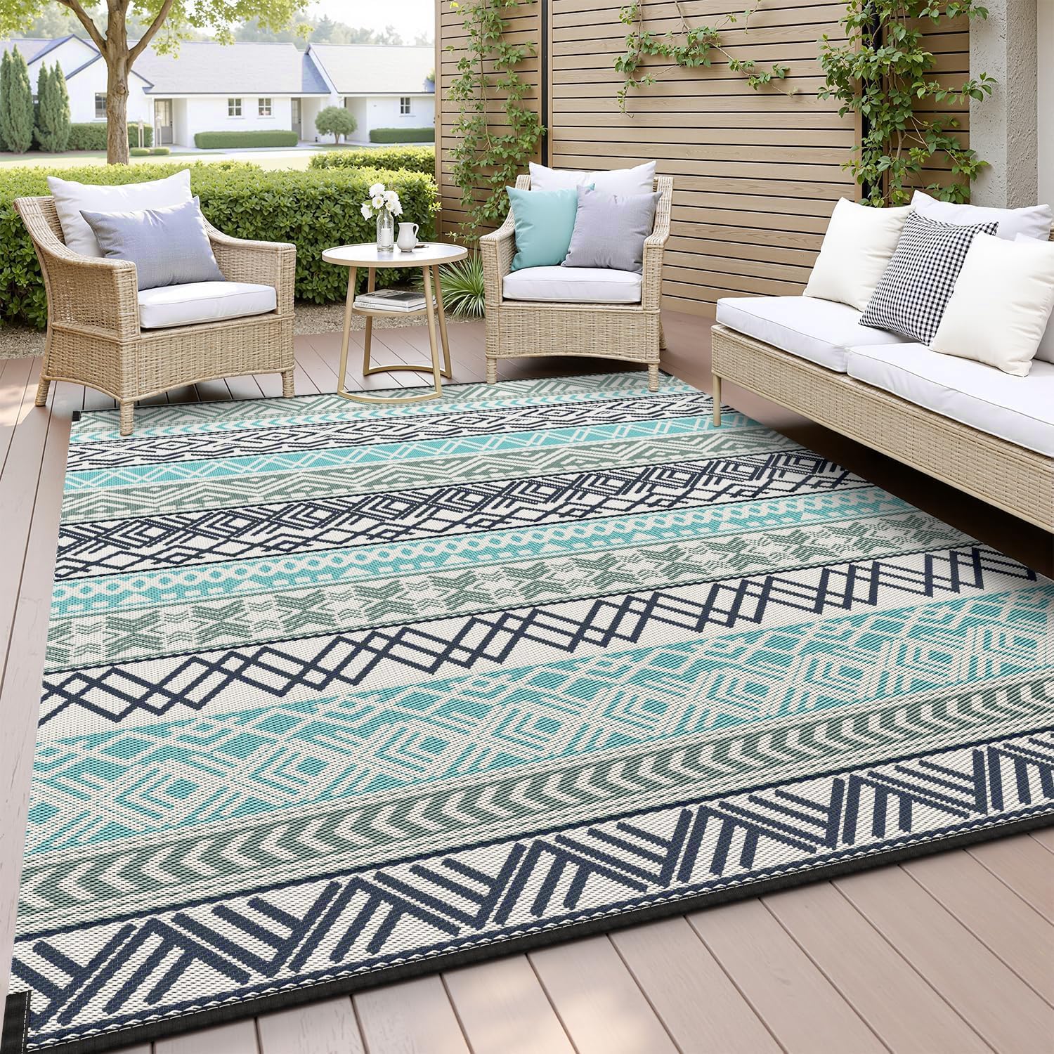 MontVoo Outdoor Rug Carpet Waterproof-Patio Rug Mat 5x8 Reversible RV Outdoor Camping Rugs Picnic Be