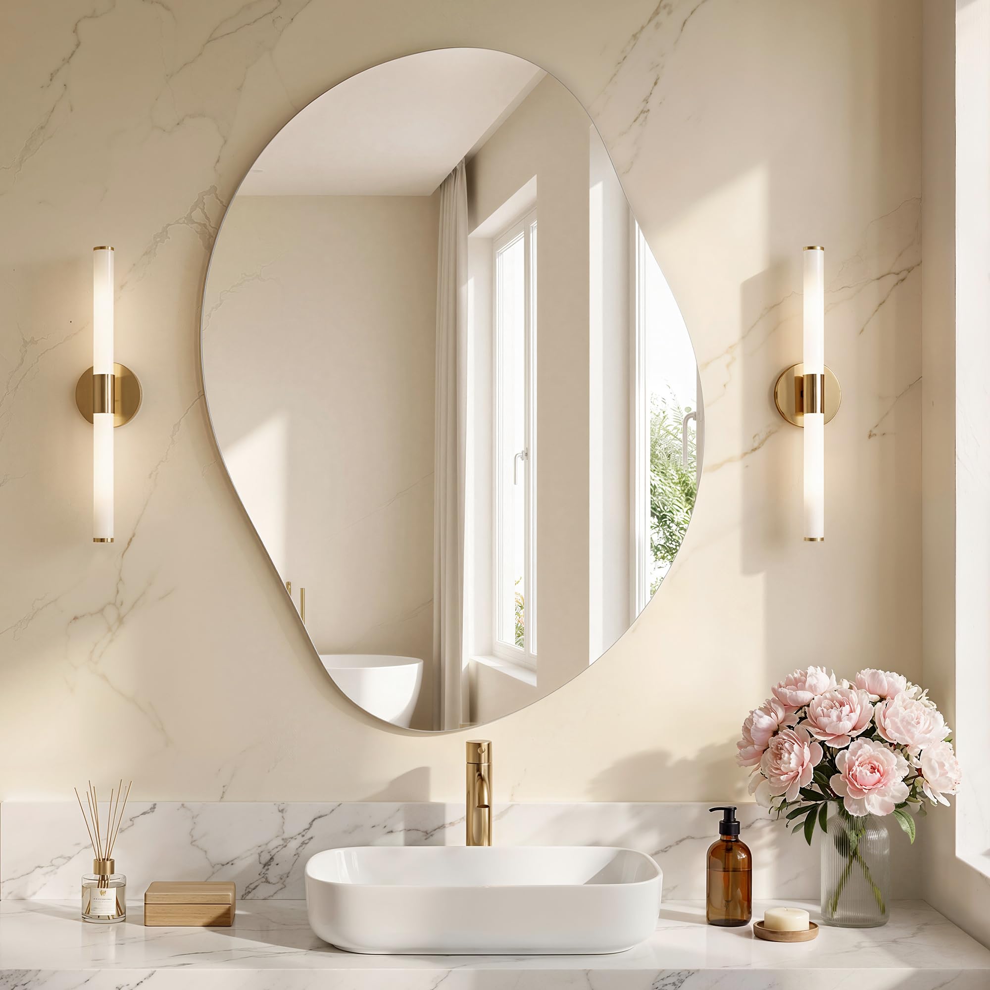 SONGMICS Wall Mirror Modern, Irregular Asymmetrical Mirror, Petal-Shaped Decorative Wall Decor, 60 x 45 cm, Frameless, f
