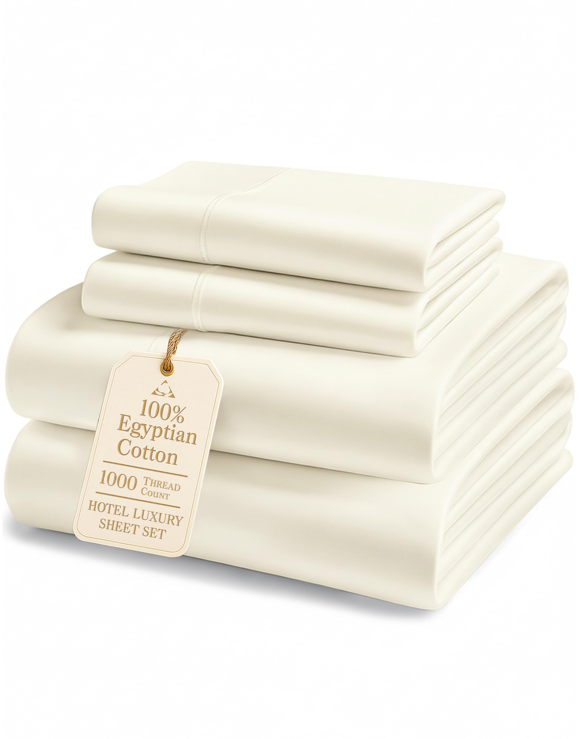 100% Egyptian Cotton Queen Size Bed Sheet set - 1000 Thread Count Sheets, Ultra-Soft Hotel Luxury Comfort with 15
