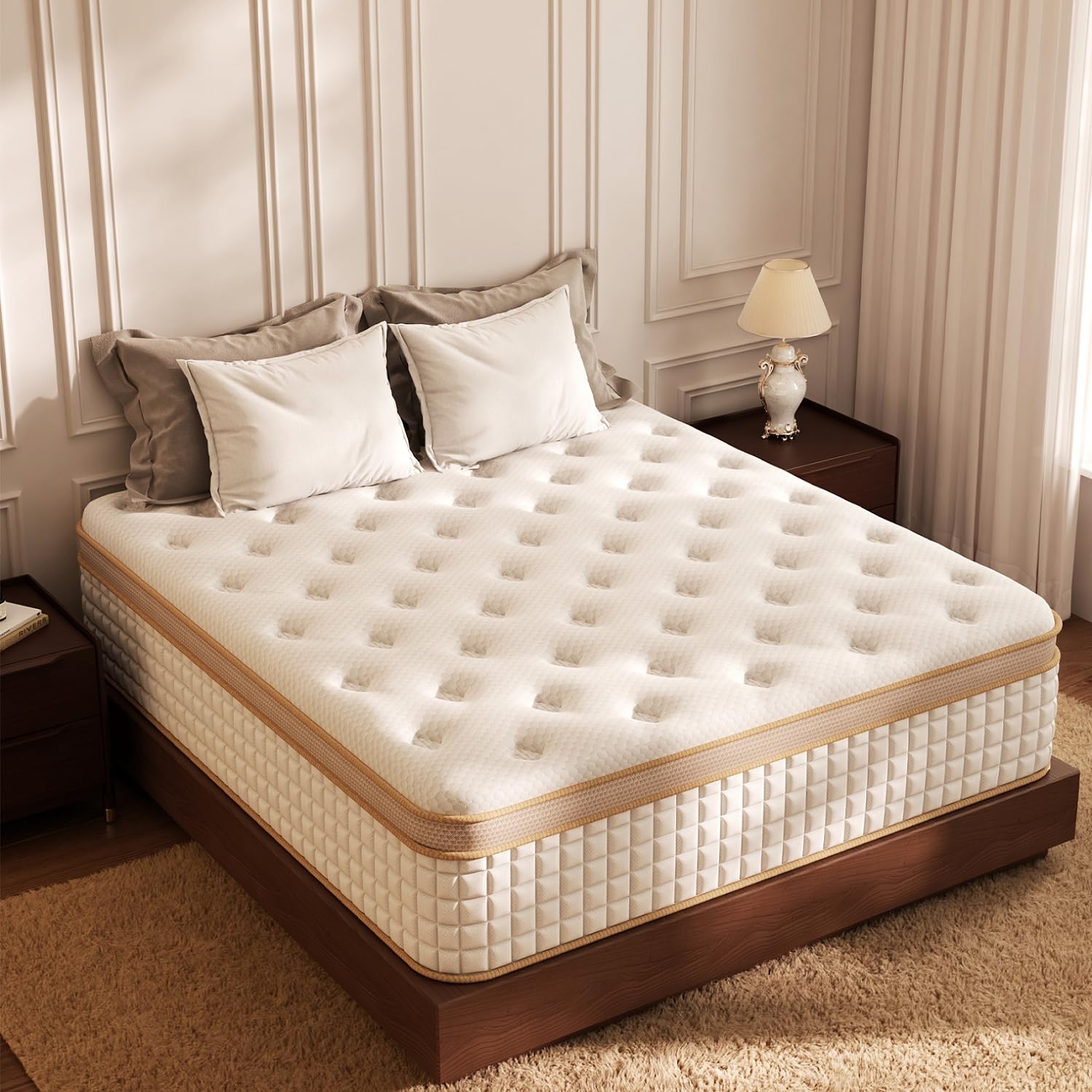 Hiboss Full Size Mattress, 10 Inch Hybrid Full Mattress in a Box, Medium Firm, 7-Zones Extra Hip/Shoulder/Lumbar Support
