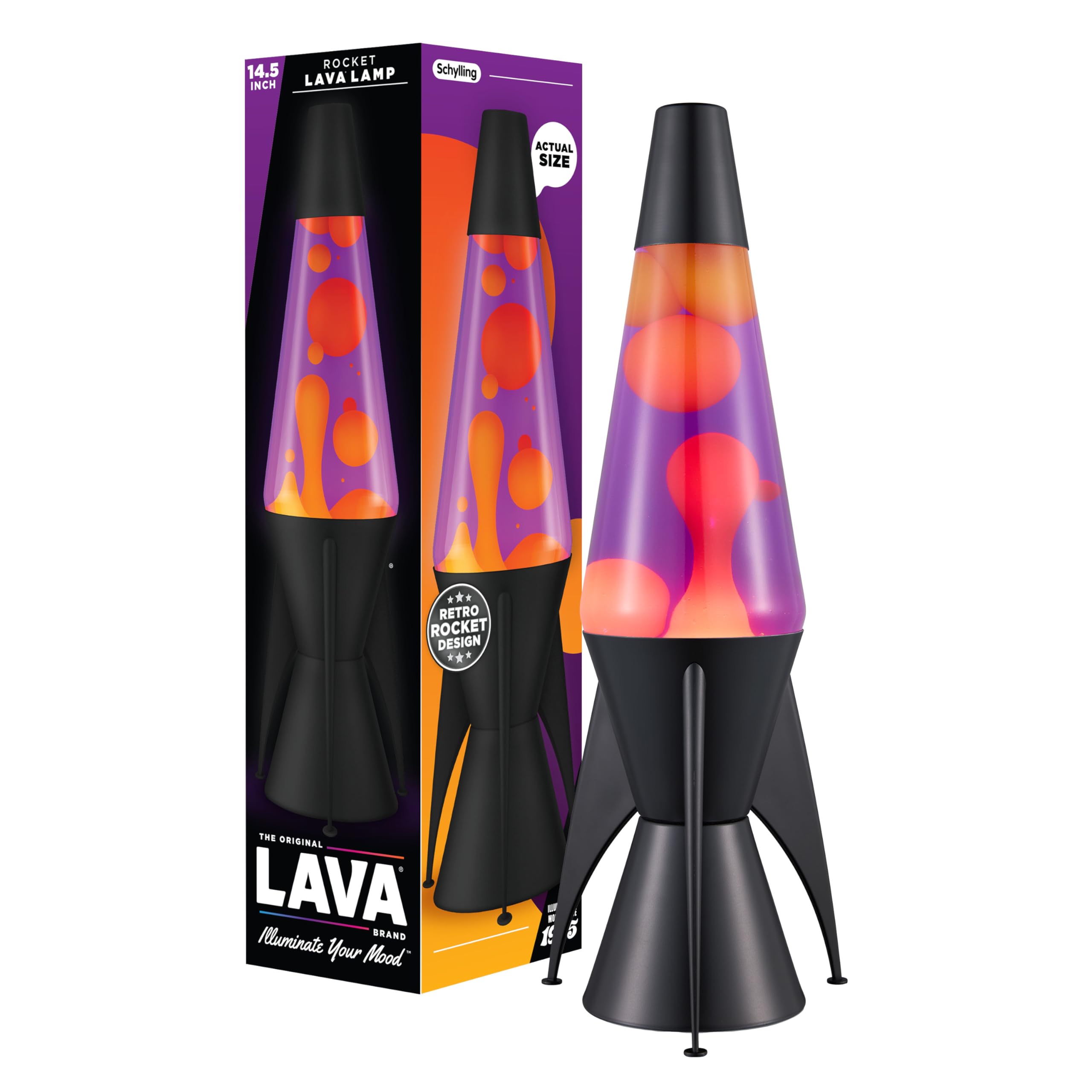 Lava The Original Lamp - 14.5" Evenfall – Retro Rocket Liquid Motion Lamp - Yellow Wax and Purple Li