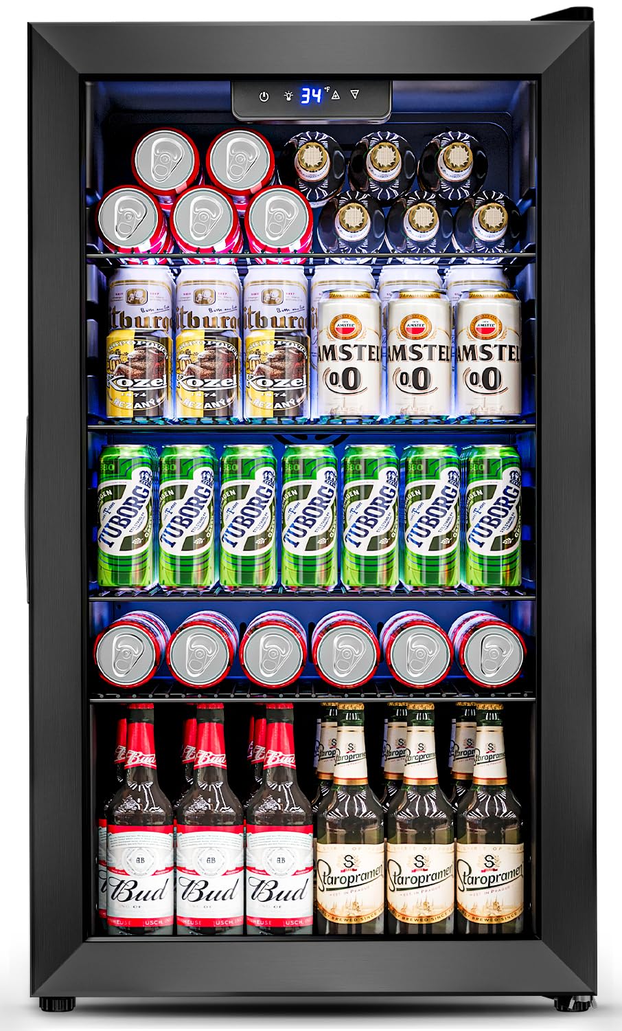 Feelfunn 3.2 Cu.Ft Mini Fridge with Glass Door - 126 Can Beverage Refrigerator Cooler for Drink Beer Wine Soda, Small Fr