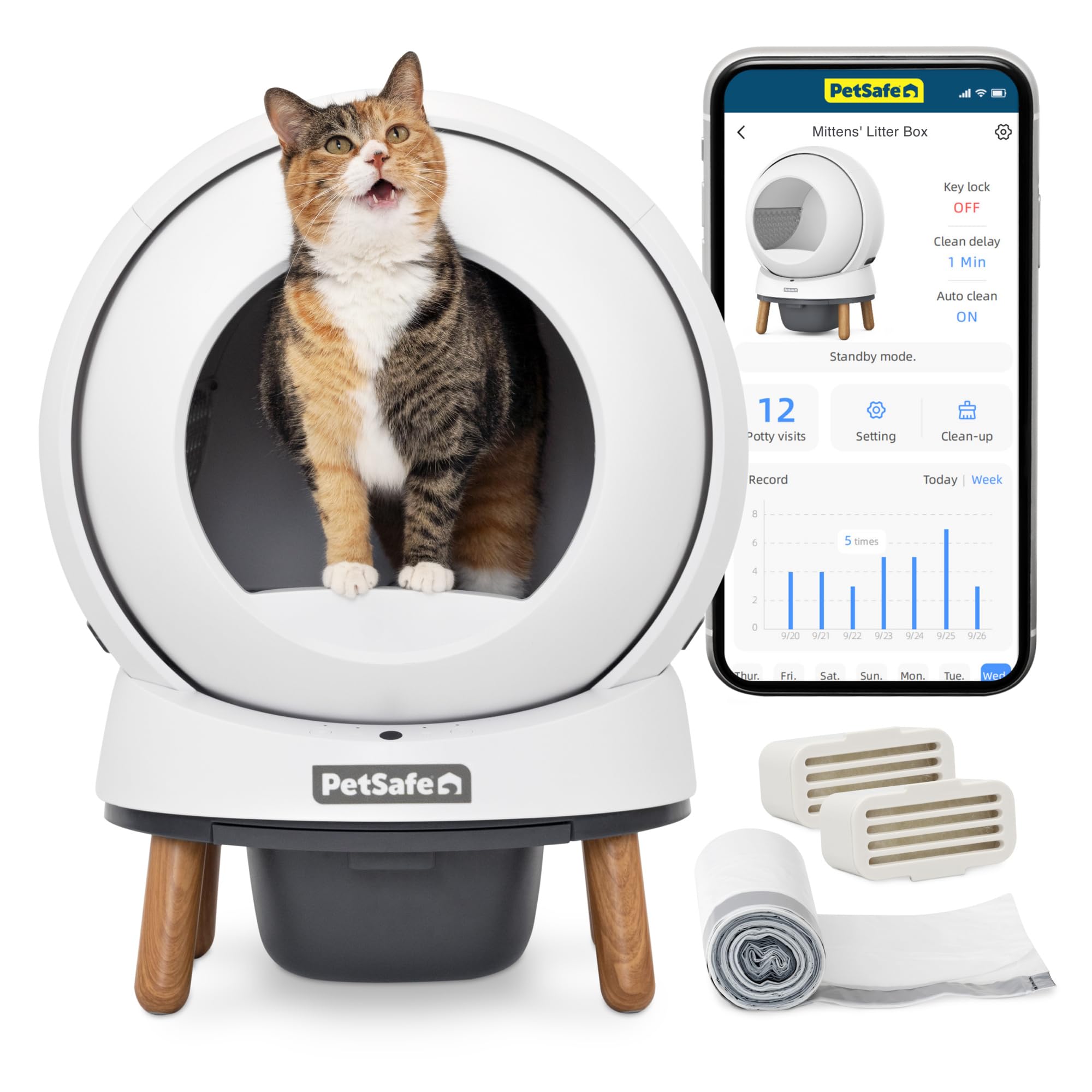 PetSafe ScoopFree SmartSpin Self-Cleaning Litter Box - Automatic Litter Box - App Controlled - Features Odor Control & S