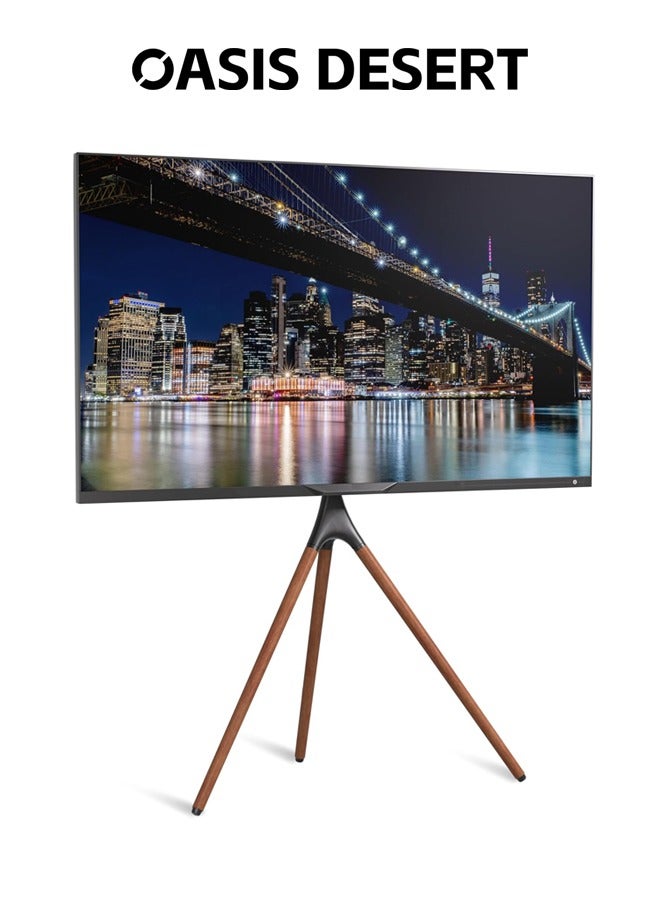 OASIS DESERT Artistic Easel Studio TV Stand With Walnut Tripod Base 45 To 65 inch LED LCD Screen