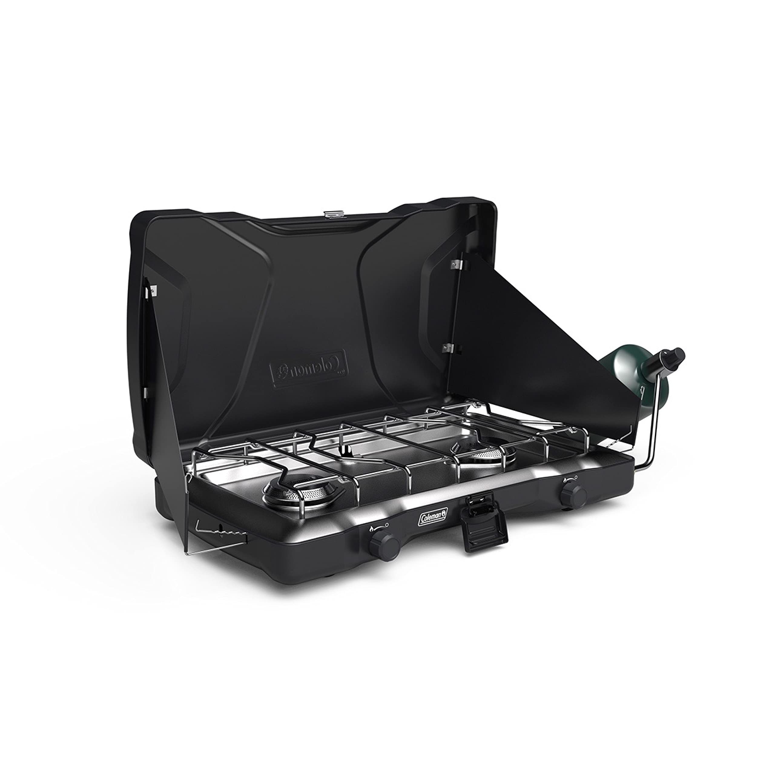 Coleman Triton 2-Burner Propane Stove, Portable Camping Cooktop with 2 Adjustable Burners & Wind Guards, 22,000 BTUs of