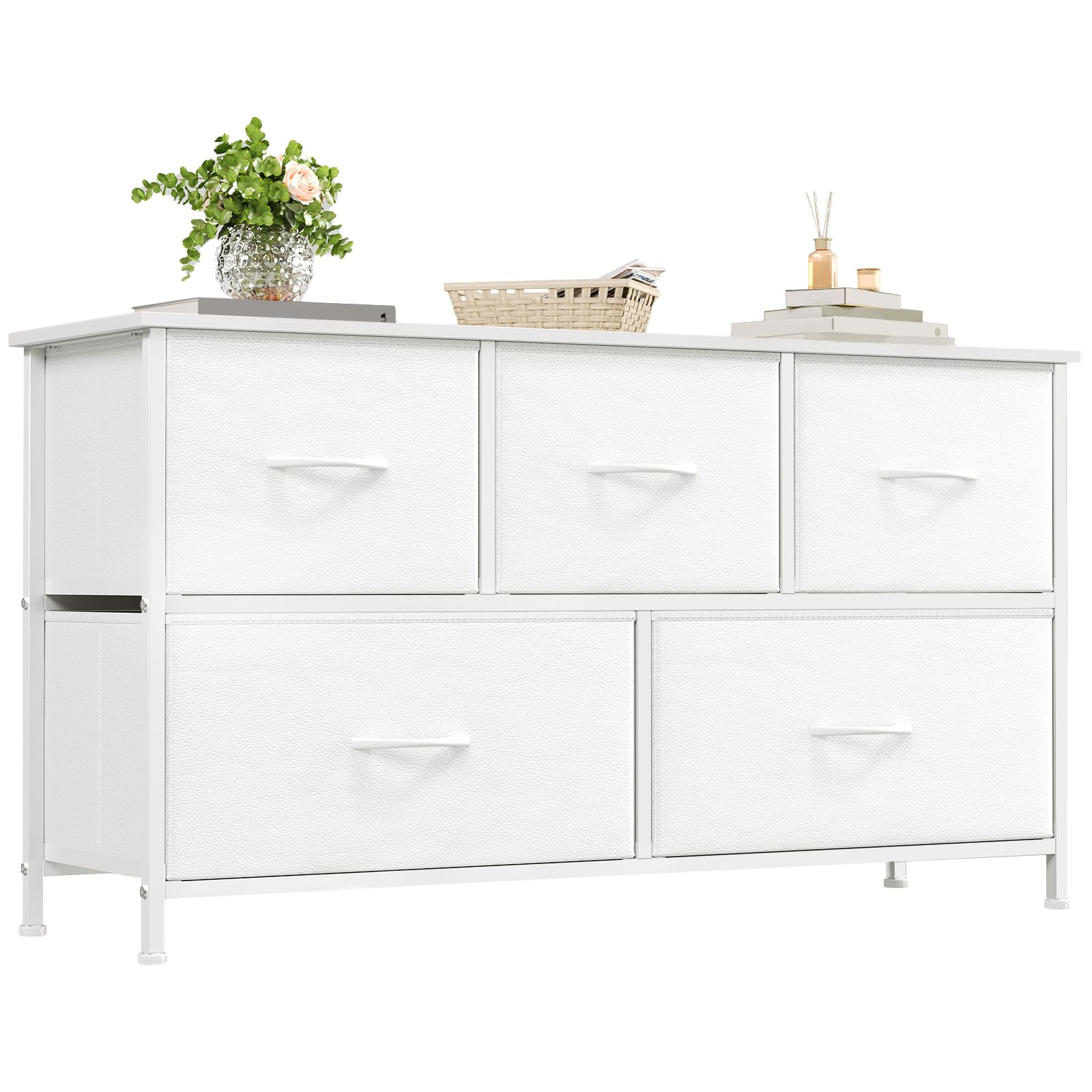 Somdot Chest of Drawers with 5 Drawers, Wide Storage Organiser Fabric Dresser for Living Room TV Sta