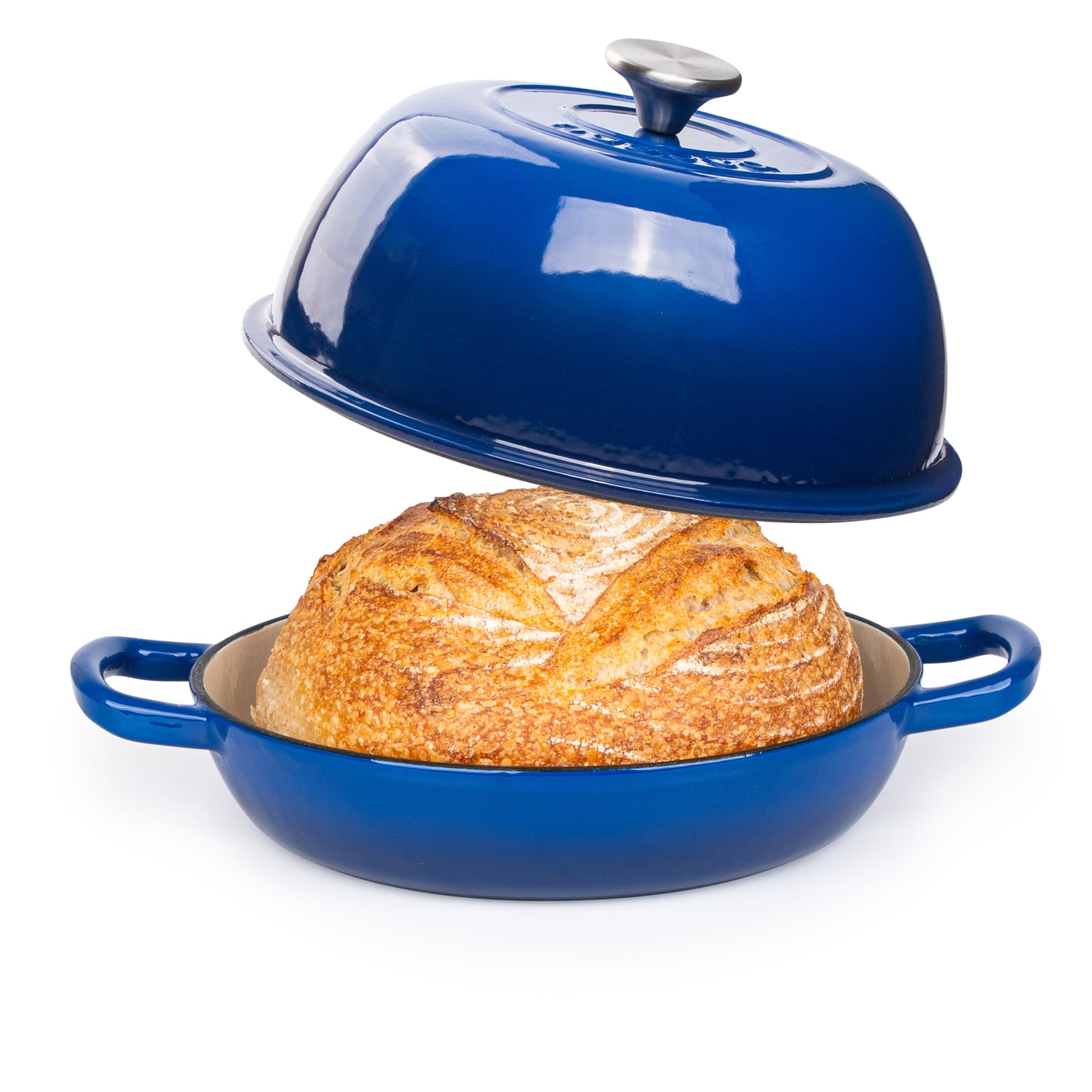 Enamelled Cast Iron Dutch Oven Pot – Dutch Oven For Sourdough Bread Baking – Cast Iron Bread Pot – Dark Blue, 6 Quarts,
