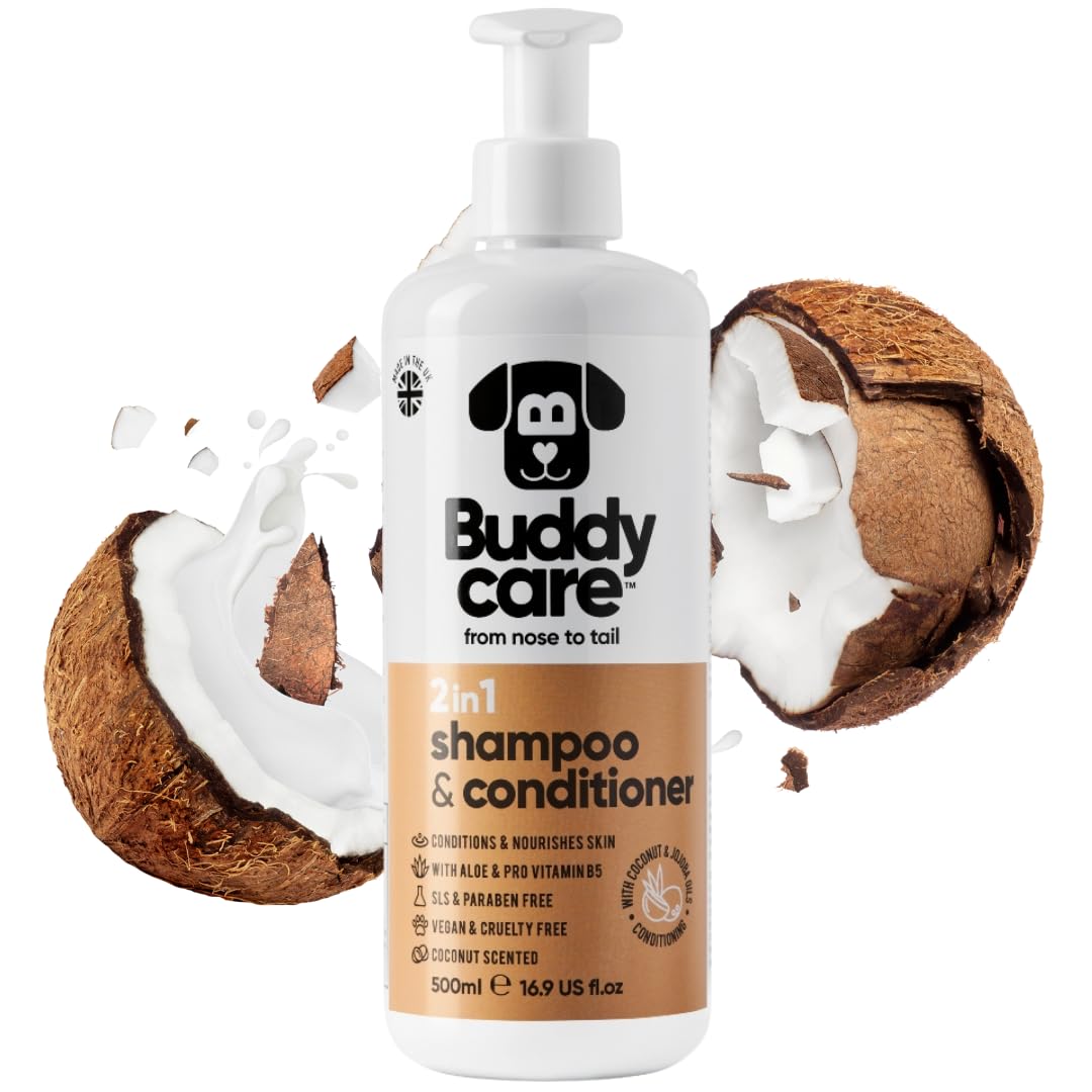 Buddycare Dog Shampoo and Conditioner 2in1 (500ml) Gentle Formula for All Breeds, Gentle Care for Dogs with Sensitive Sk