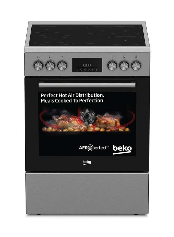 Beko 60x60cm Freestanding Ceramic Electric cooker, 4 Cooking Zones(2 Expandable),8 Cooking Multifunction Oven,72 litres 