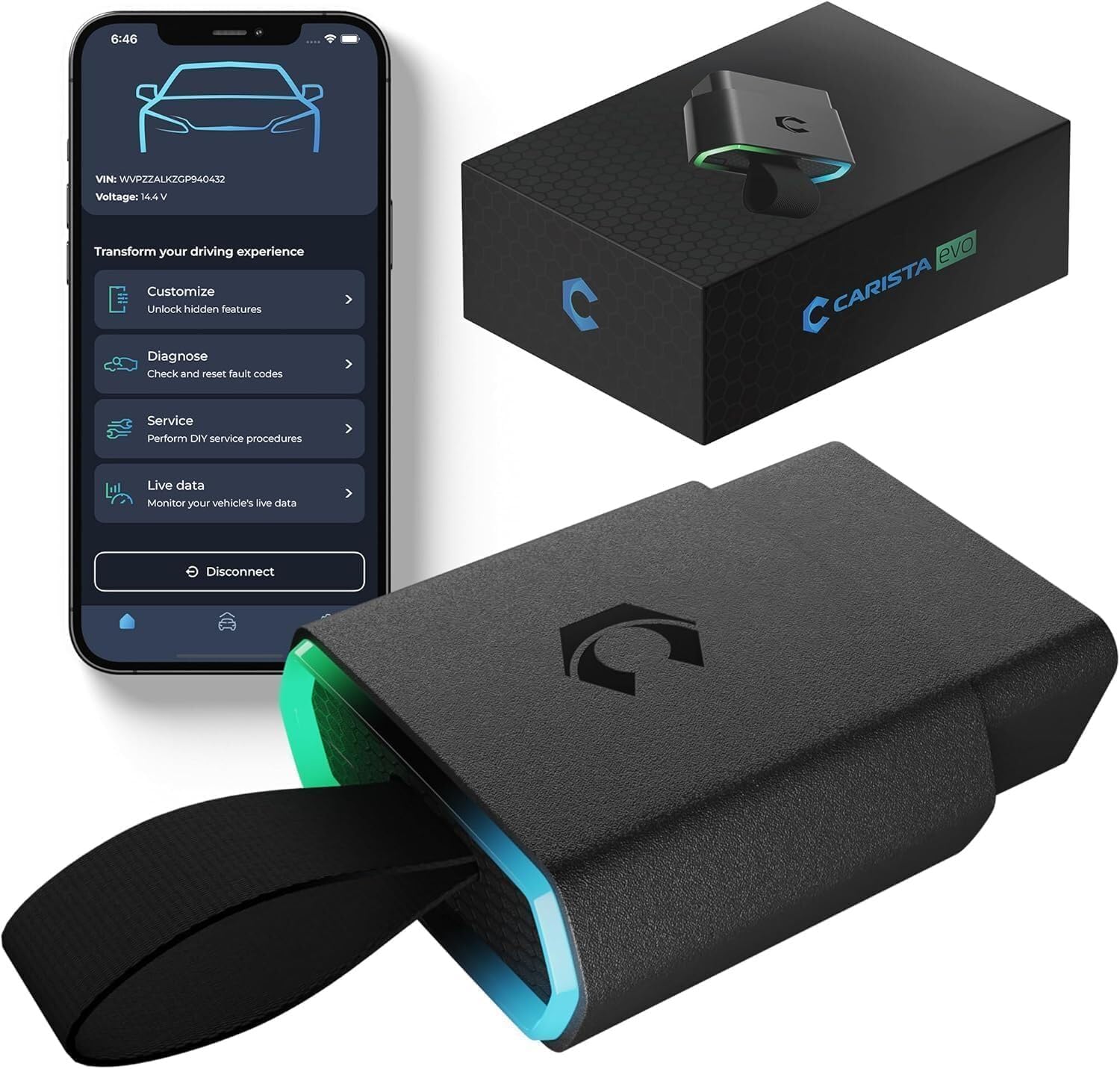 Carista EVO - Bluetooth OBD2 Scanner - Car Diagnostic Tool & Code Reader with Access to Diagnostics, Customizations, Ser