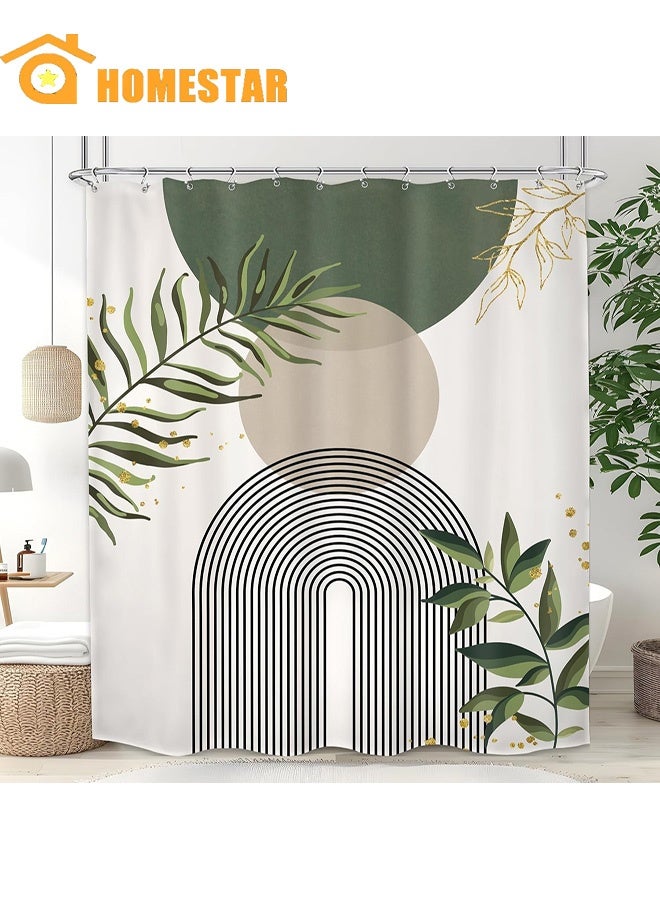 HOMESTAR Boho Green Shower Curtain, 180*180CM, Abstract Bohemian Mid Century Modern Bathroom Curtain, Curtain for Home,