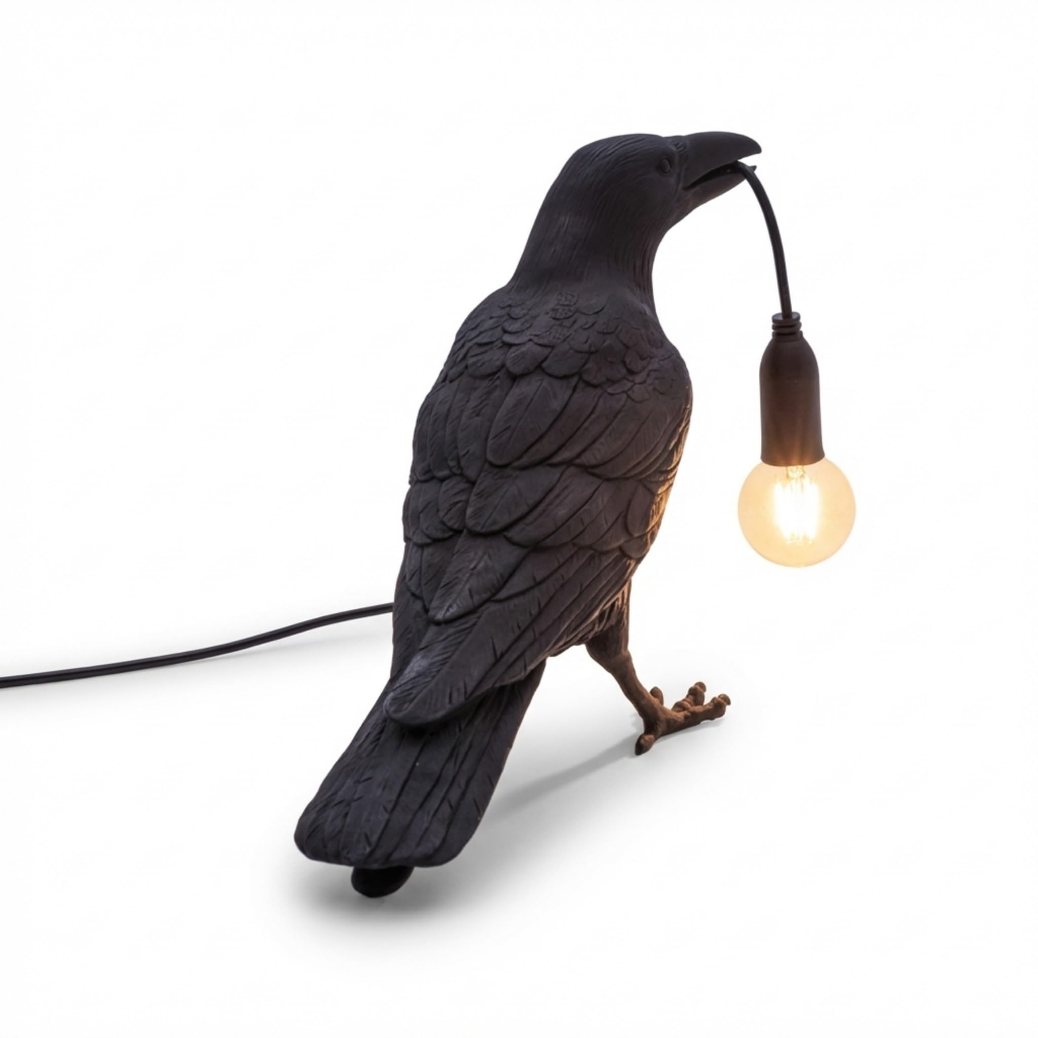 Black Bird Table Lamps Resin Crow Desk Lamp with Bulb E27 Base Modern Raven Art Deco Bedside Decor 3 Pin Plug in Cord Ta