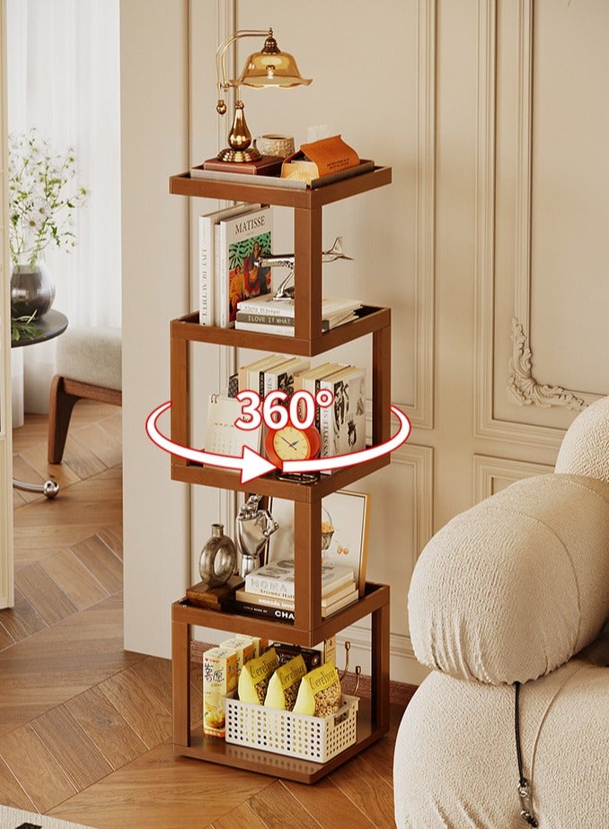 WALALLA 360 Rotating Bamboo Bookcase Tall Narrow Bookshelf with MDF Shelves Space Saving Book Storage Display Rack for B