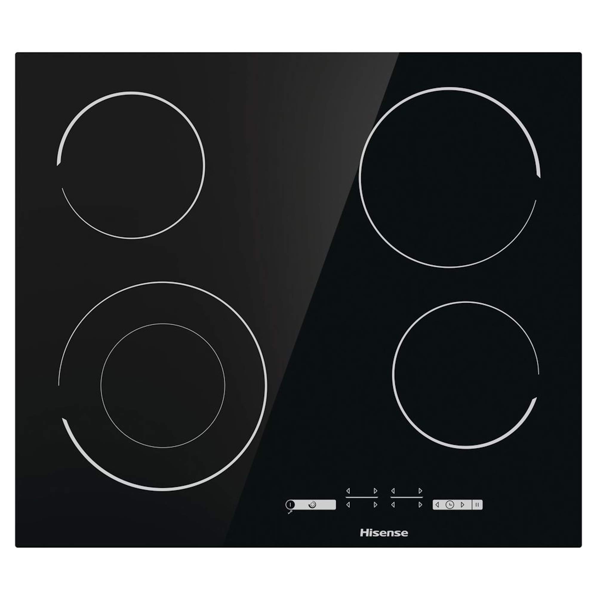 Hisense E6432C Built-in 60cm Electric Ceramic Hob with Child Lock, Touch control, Timer Function - Black 7200W, 20 x 24 