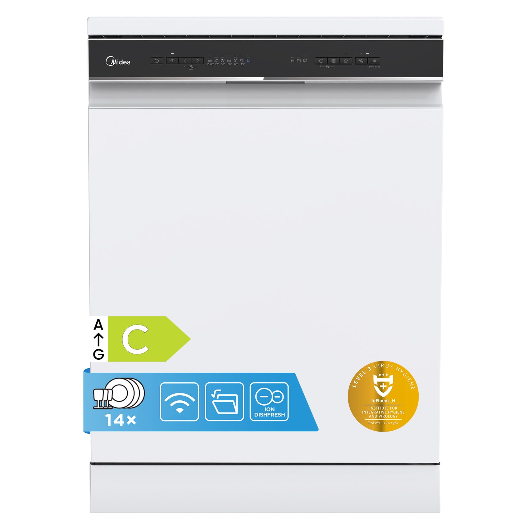 Midea Freestanding Dishwasher with 14 Place Settings, Wi-Fi Connected, 60 cm Width, 44dB Silence, Intensive Wash & Adjus