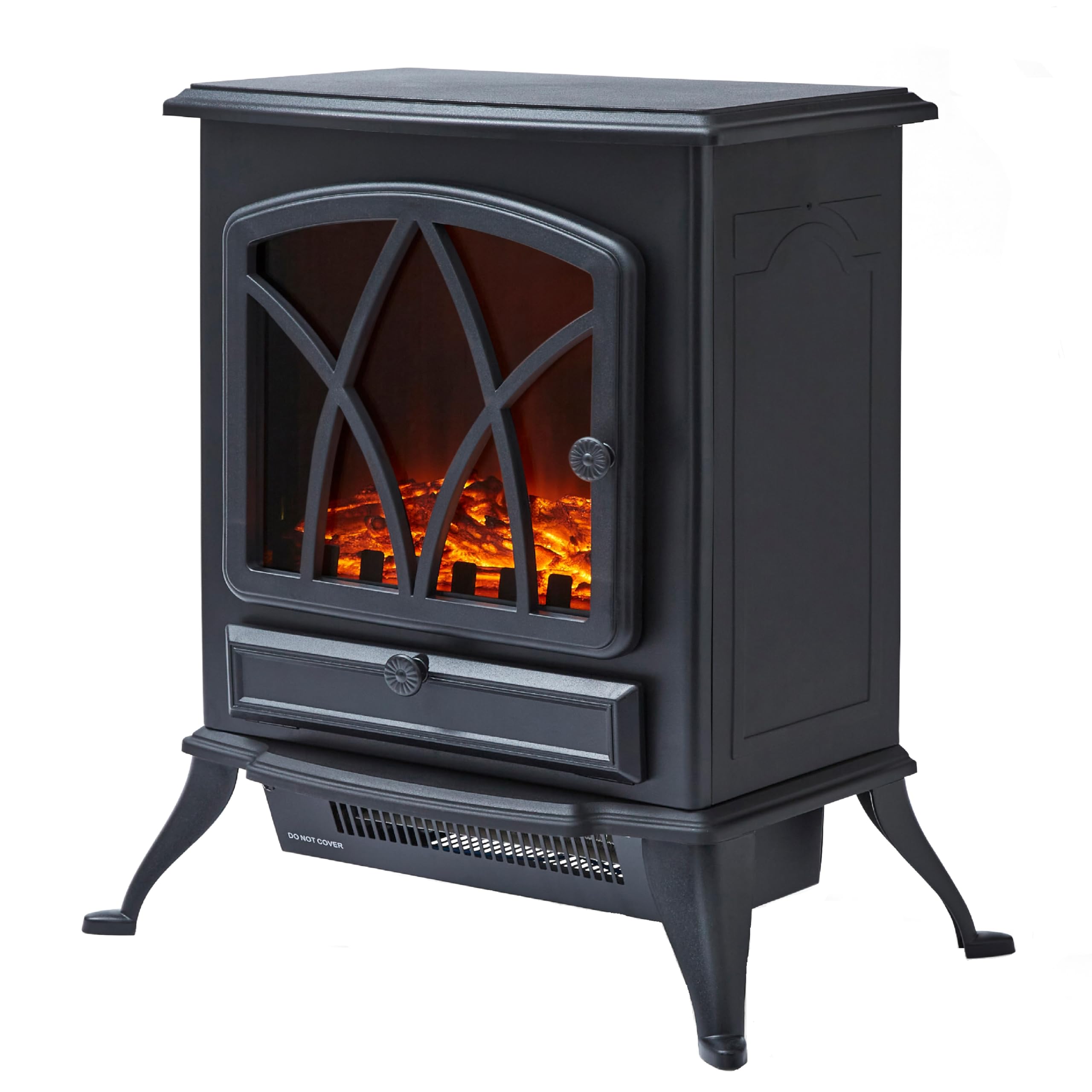 Warmlite Stirling Portable Electric Fire Stove Heater with Realistic LED Flame Effect, Adjustable Thermostat and Overhea