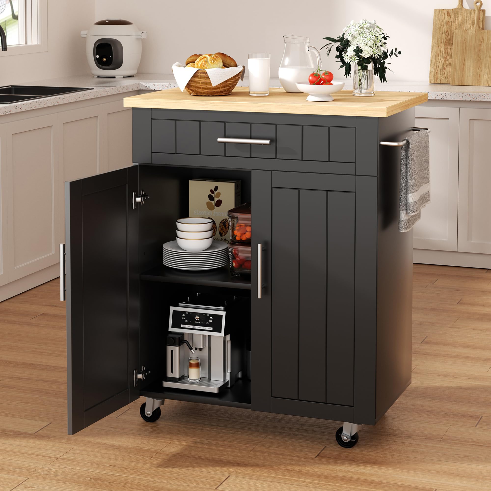 Shintenchi Kitchen Island cart with Storage, Portable Bar Cabinet on Wheels, Rolling Microwave Cart 