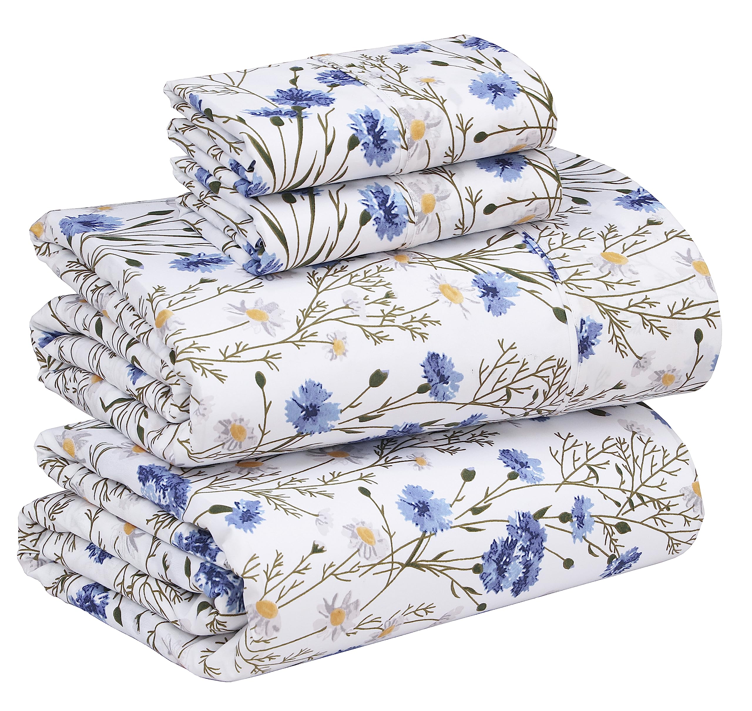 RUVANTI 100% Cotton Percale Sheets Queen Size, Sweet Pea | Crisp Cooling, Deep Pocket 16