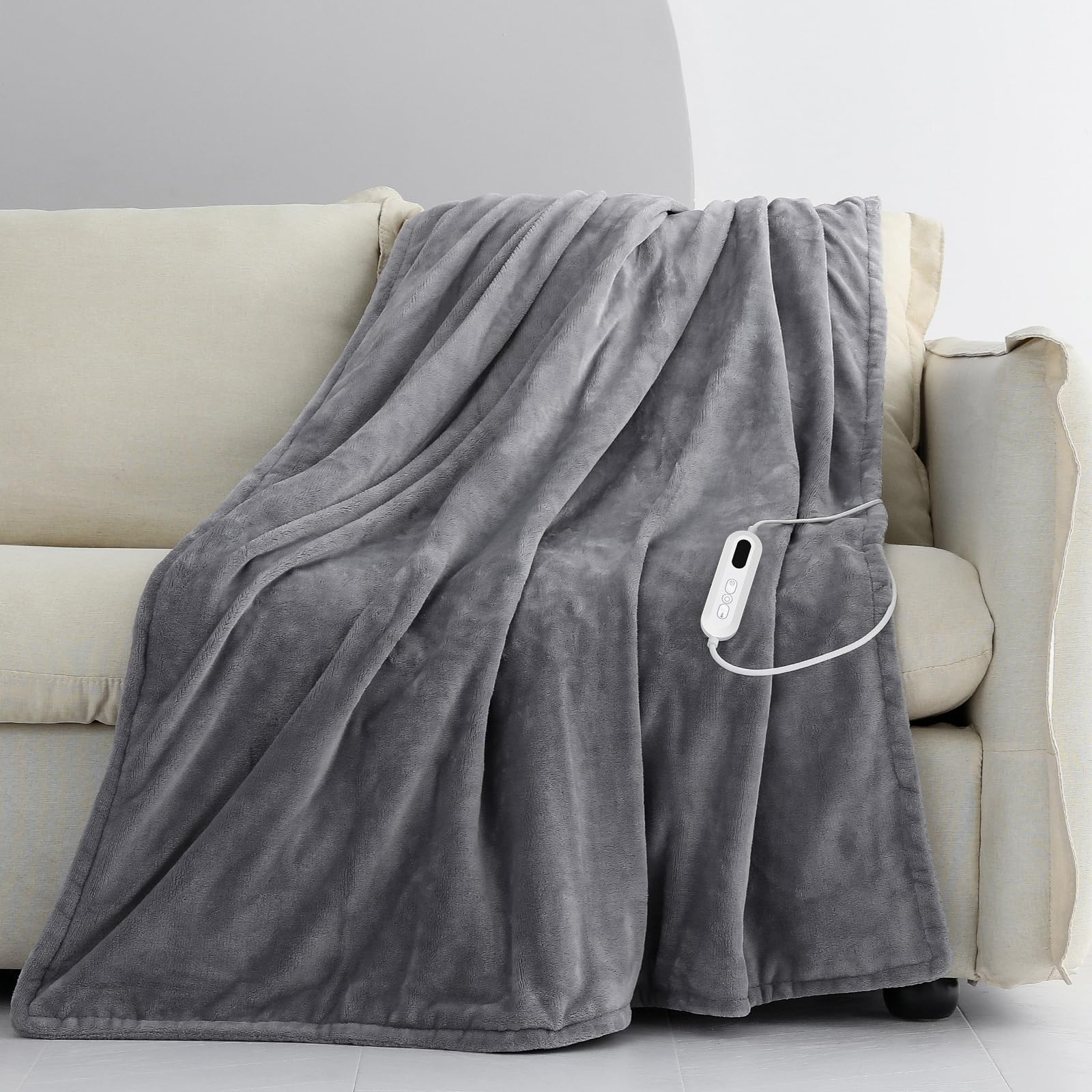 CORIWELL Heated Blanket Electric Throw - Fast Heat Up Flannel 160 x 120cm, 9 Temperature Settings & 