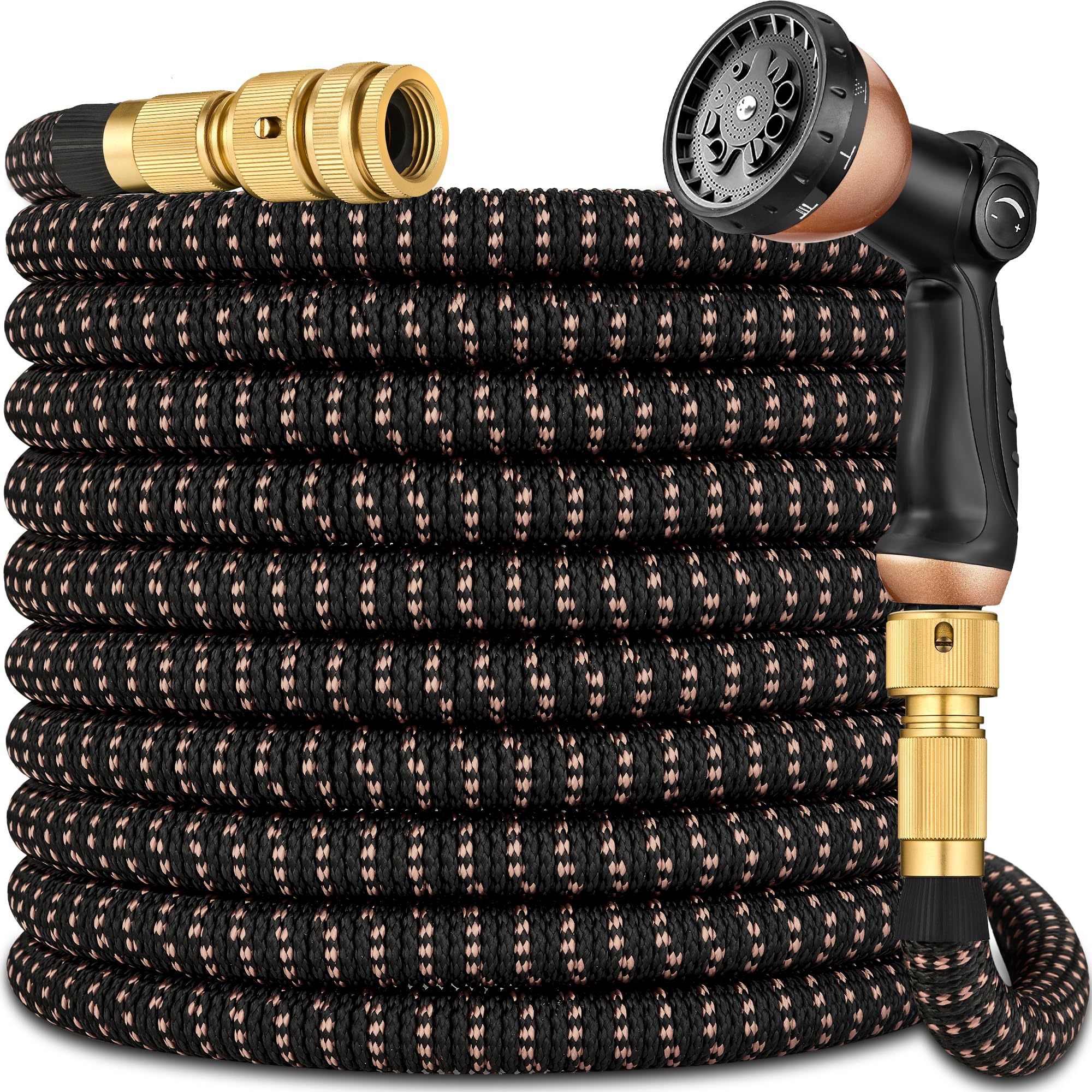Expandable Garden Hose Pipe 50FT(15m), Flexible Water Hose w/10 Function Spray Gun & 2-in-1 Valve Quick Fittings, Lightw
