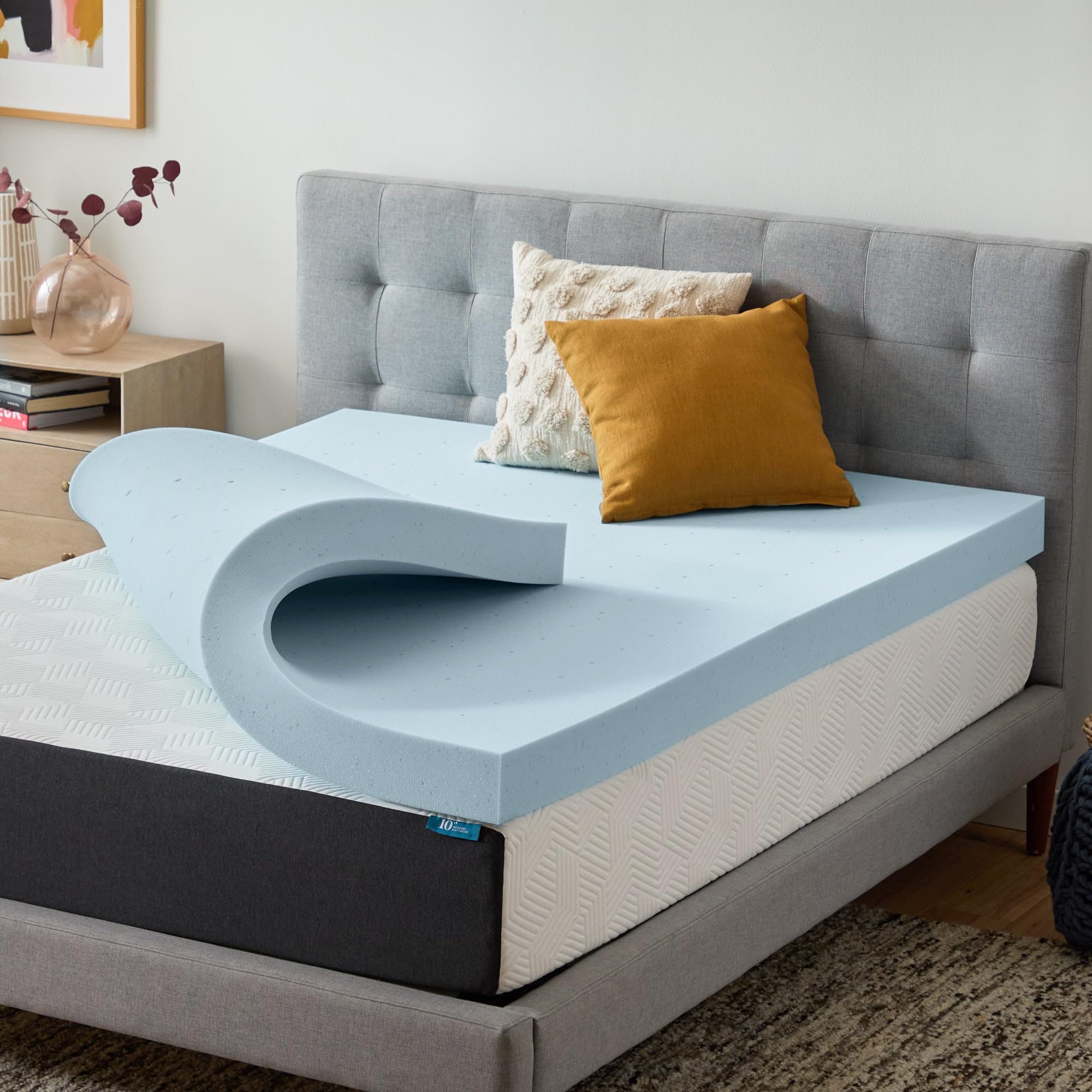 Lucid 4 Inch Memory Foam Mattress Topper, Twin XL Size – Cooling Gel Bed Topper – Preassure-Relieving Ultra Plush Feel –