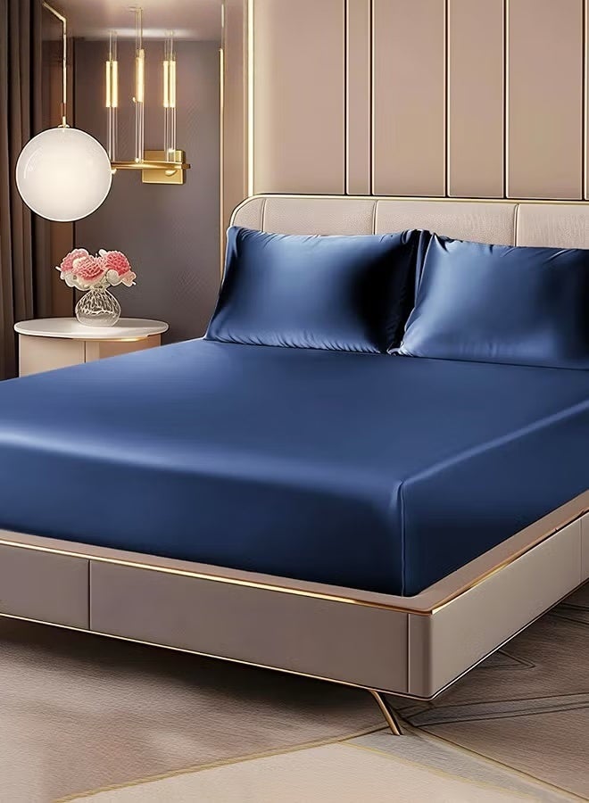 EETU Satin Fitted Sheet and Pillowcases Set,3Pcs Luxury Soft Similar to Silk Bottom Bedsheet with Elastic Corner Straps,