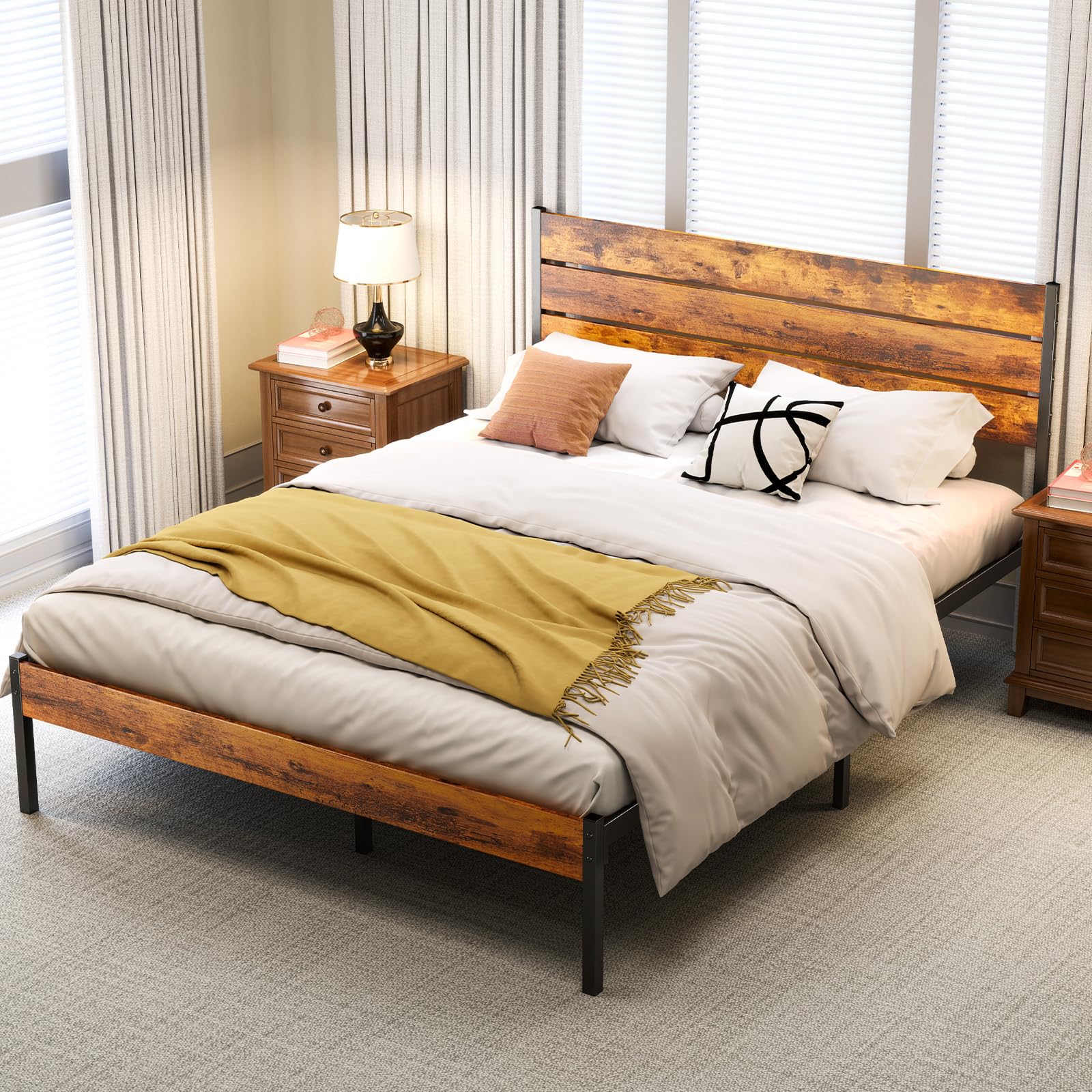 OLIXIS Full Size Bed Frame with Headboard, 800LBS Mattress Foundation with All Sturdy Metal Support,