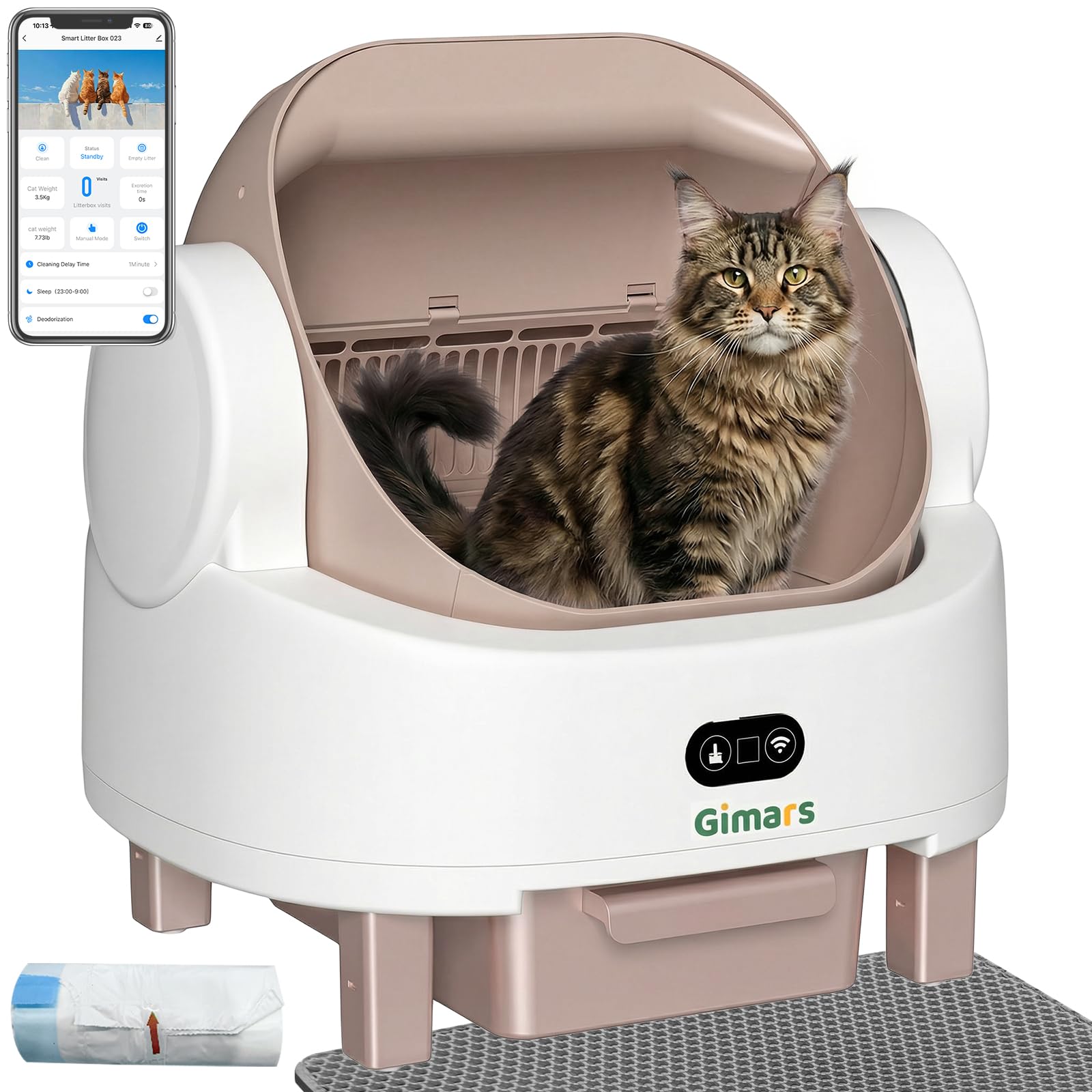 Gimars Open Top Design Self Cleaning Litter Box, Automatic Cat Litter Box for Multiple Cats & Senior Cats, App Control w