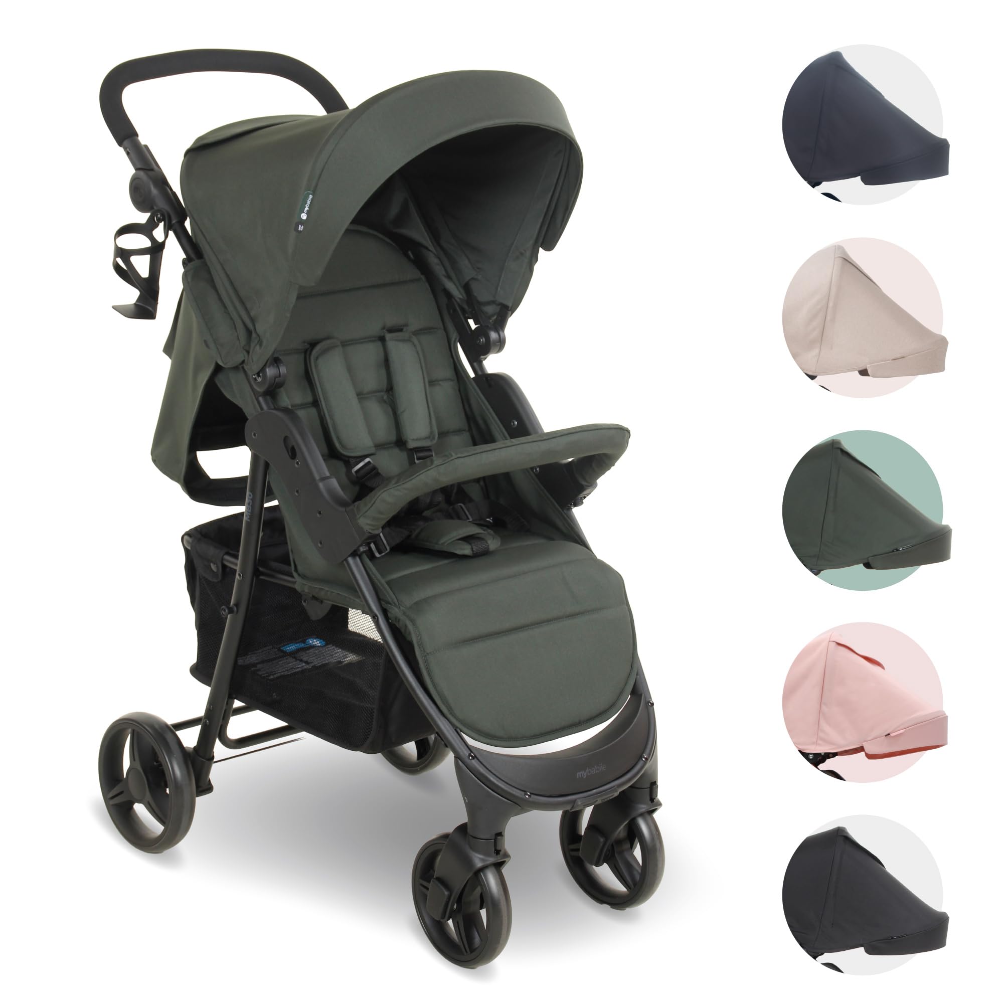 My Babiie MB30 Pushchair – from Birth to 4 Years (22kg), Easy Compact Fold, Large Shopping Basket, Adjustable Handle, St