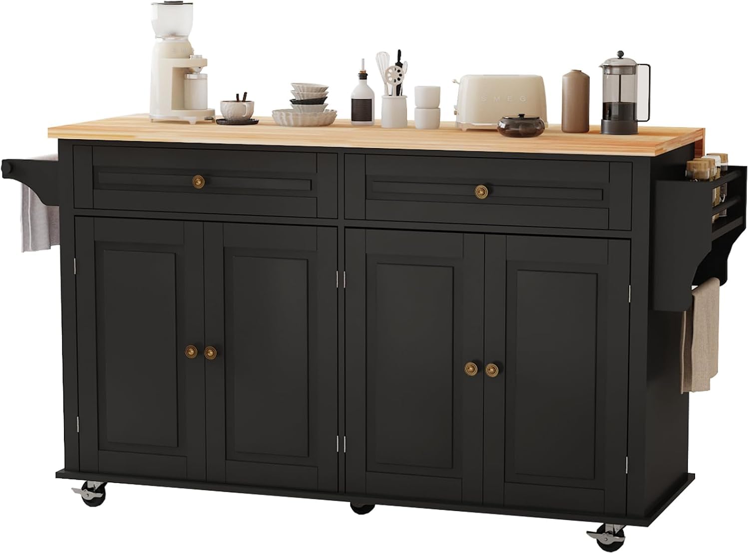 67 Kitchen Island Cart with Drop Leaf Breakfast Bar, Rolling Mobile Kitchen Island Table on Wheels w