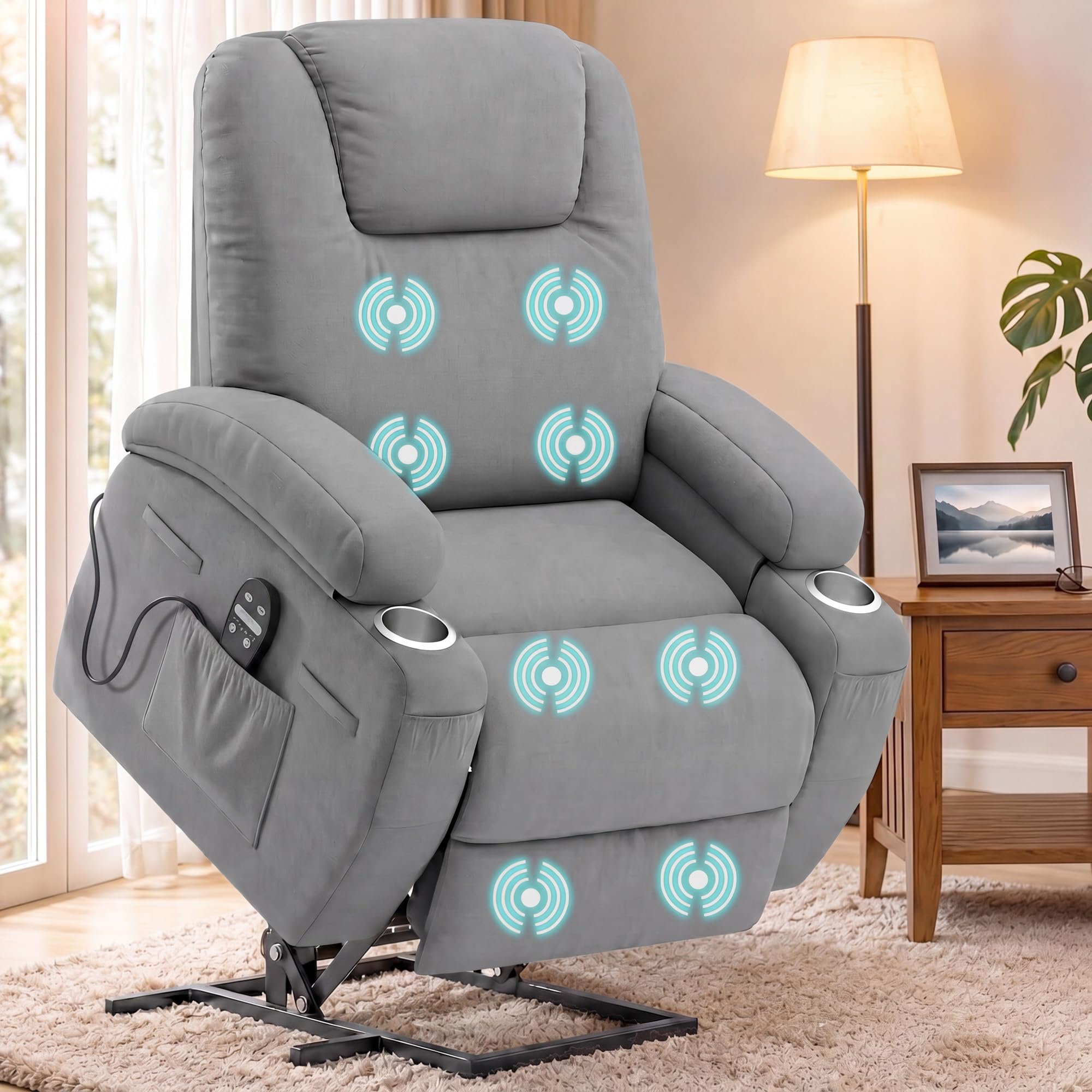 Flamaker Power Lift Chair Massage Recliner Chairs for Elderly - Ergonomic Design with Cup Holders & 