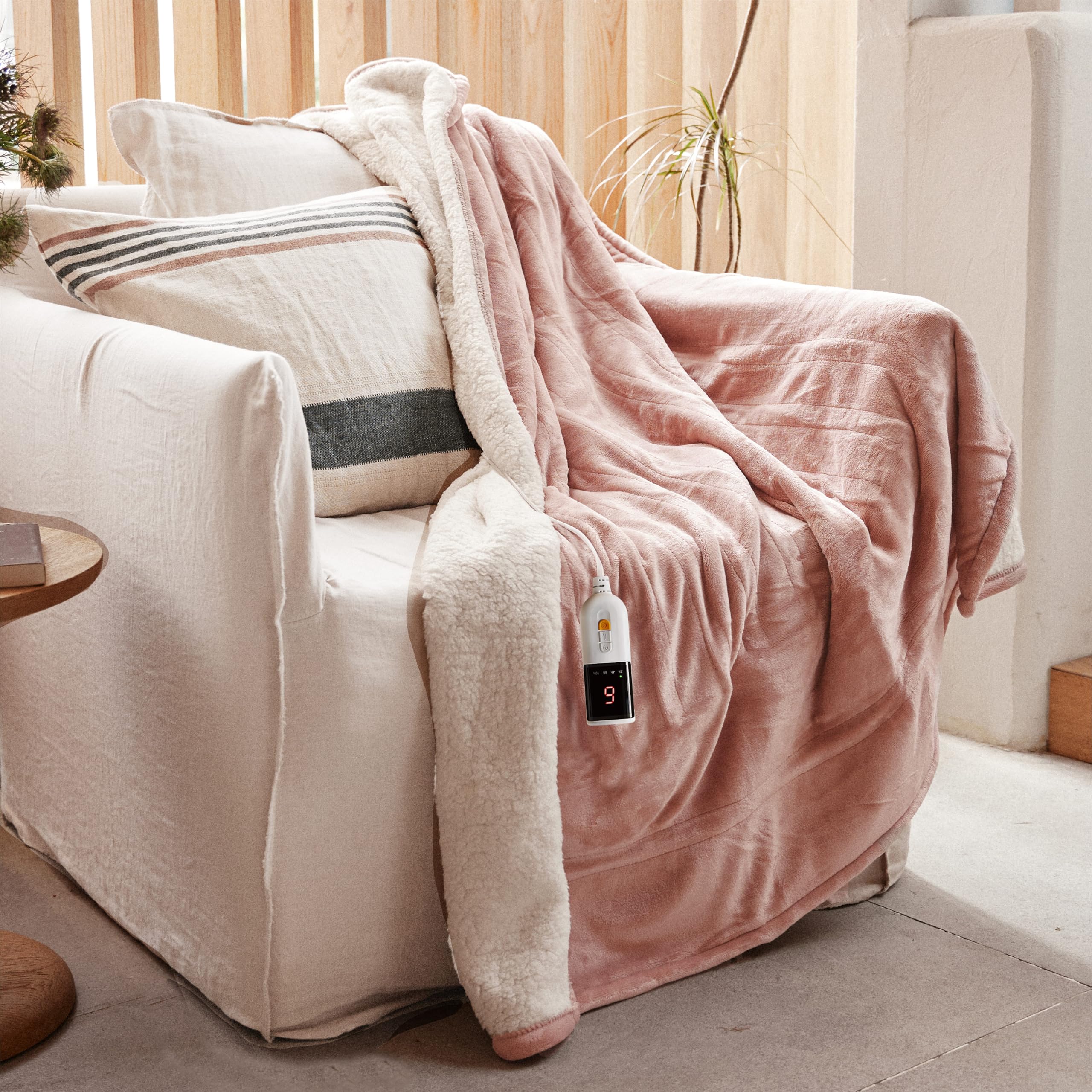 GOTCOZY Heated Blanket Electric Throw 130x160cm -Soft Silky Plush Heated Blanket with 9 Heat Settings & 10 Hours Auto-Of